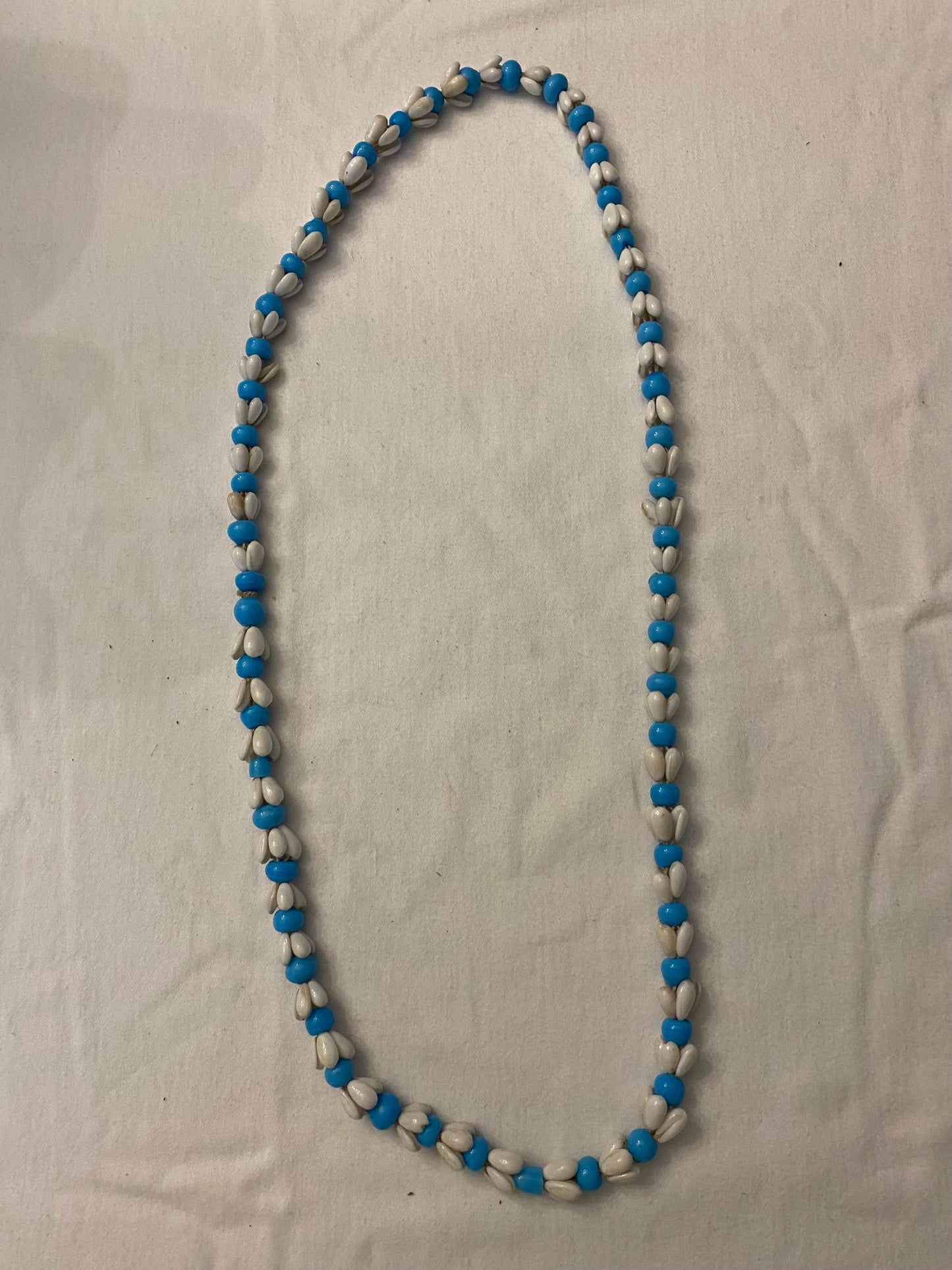 Vintage Blue White Flower and Bead Necklace, Unique Gift for Her, Retro Floral Jewelry, Lover Antiques and Vintage
