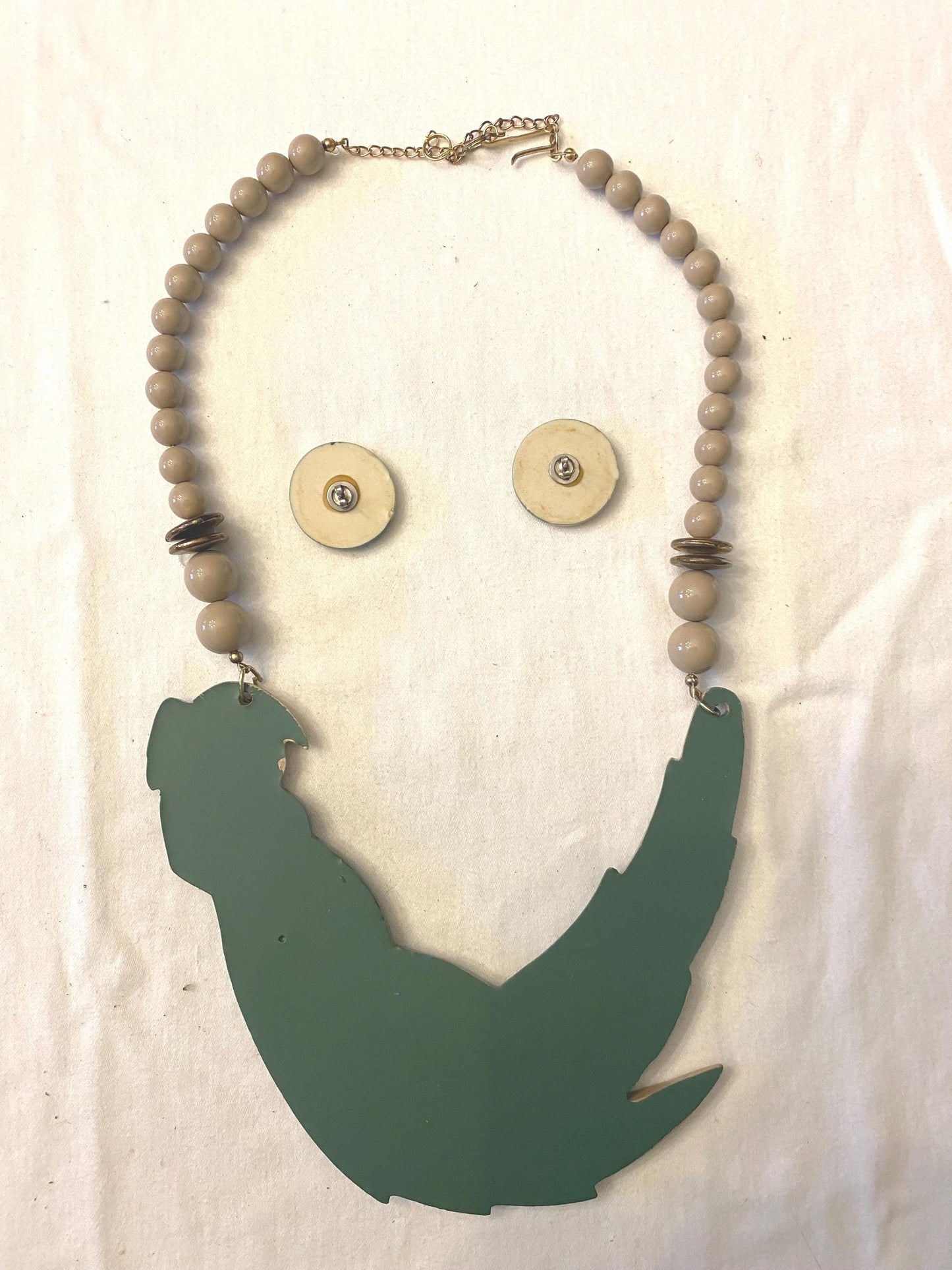 Parrot Figural BIB & Beaded Statement Resin Necklace and Matching Earrings Jewelry Unique Gifts