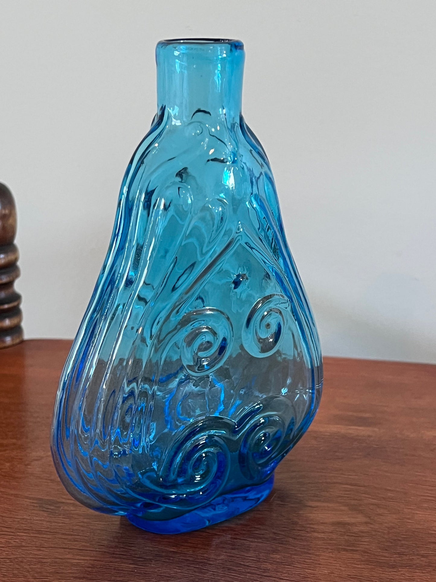 Vintage Blue Glass Violin Vase: Hand Blown Art Glass Flask