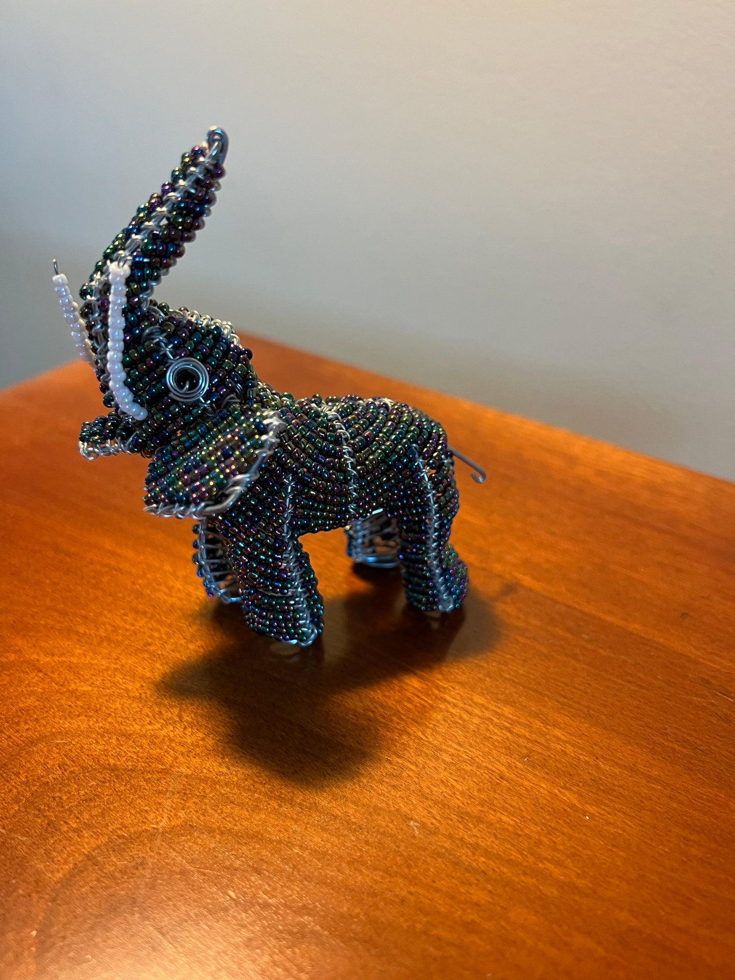 Vintage Beaded Elephant Ornament: Iridescent Beadwork Figurine