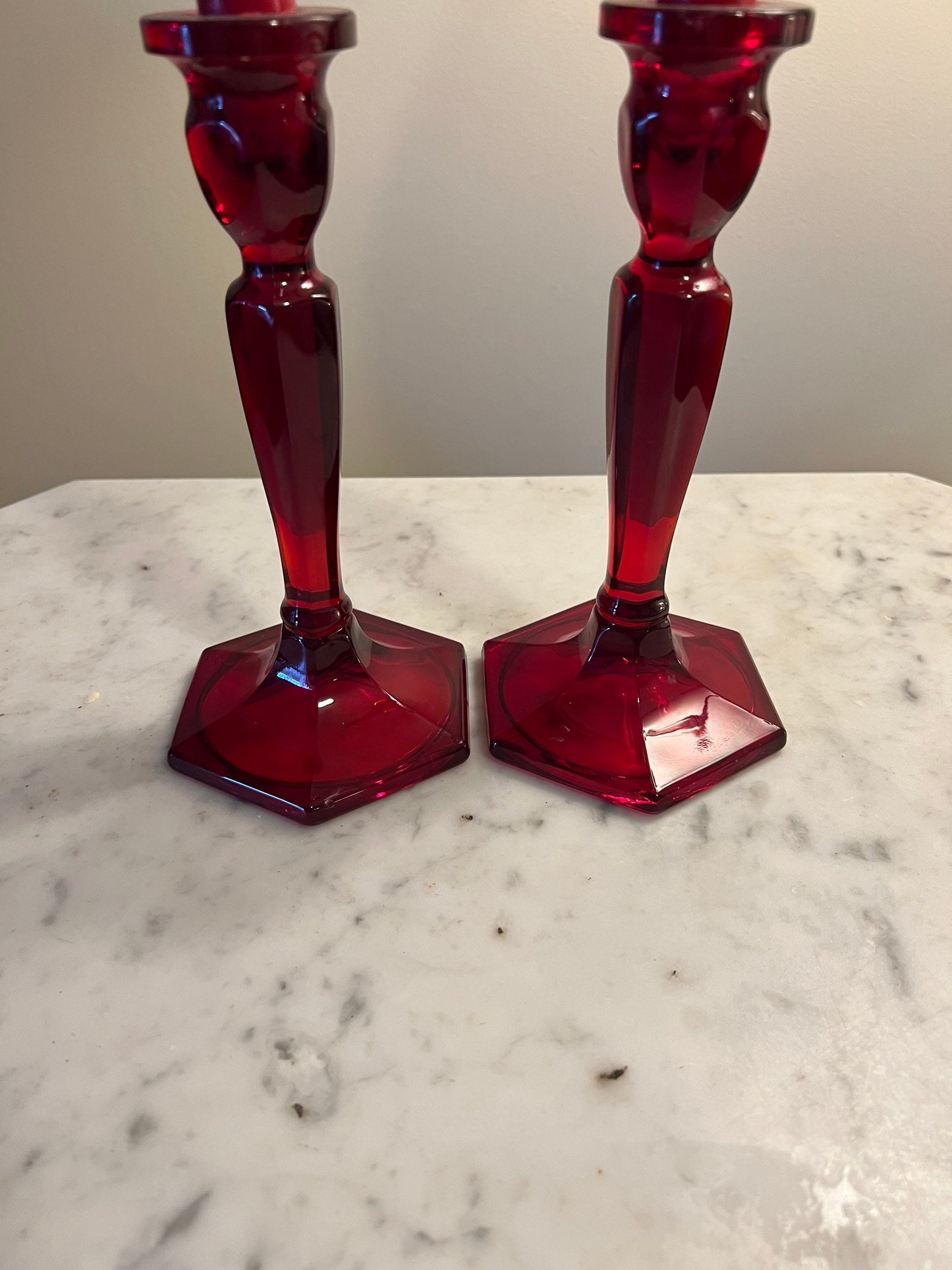 Vintage Fenton Ruby Red Pair of Candleholders Candlestick Holders Lover Antiques and Vintage