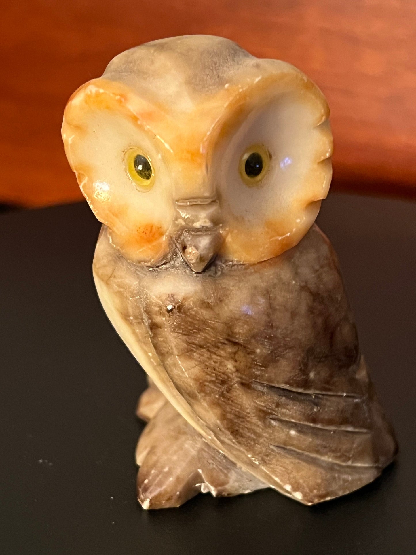 Vintage Alabaster Stone Owl Figure - Made in Italy