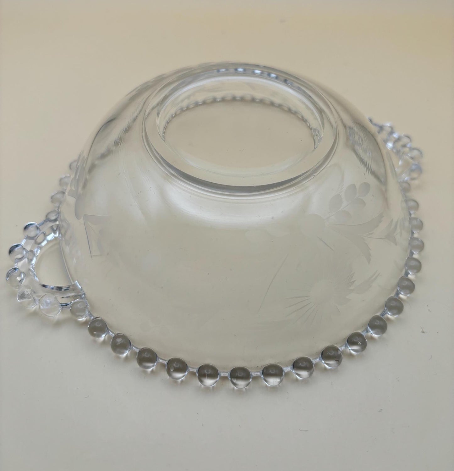 Antique Imperial Beaded Glass Wide Bowl with Etchings in Glass Lover Antiques and Vintage