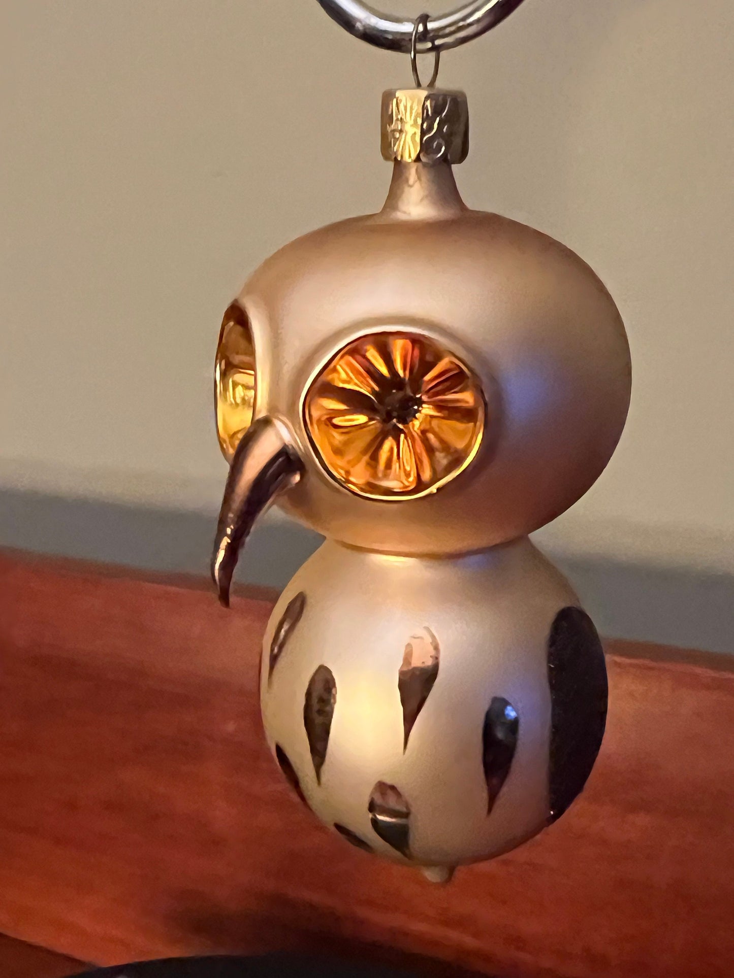 Vintage Gold Owl Ornament: Made in Czechoslovakia, 4" Tall