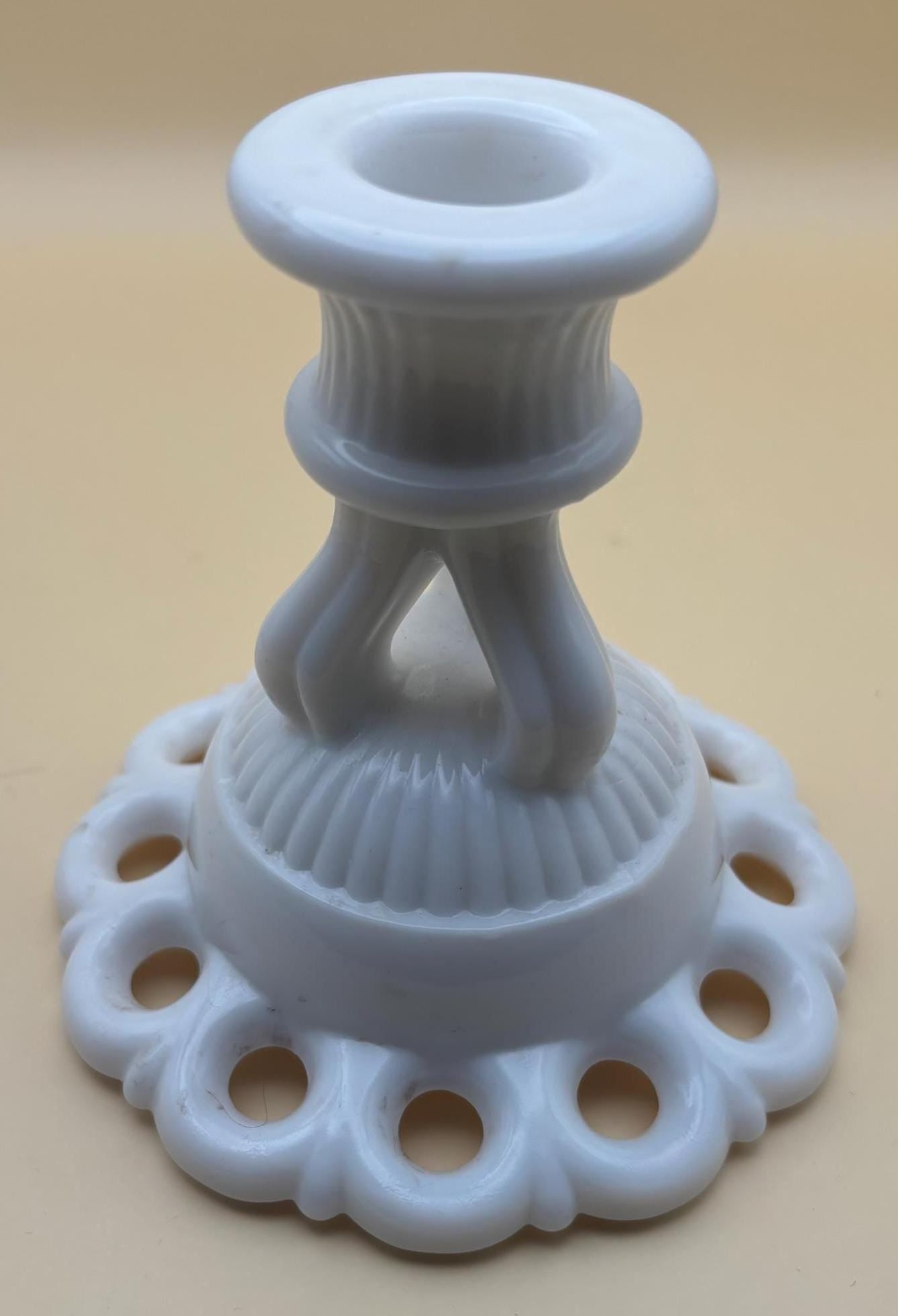 Vintage Westmoreland Scalloped Milk Glass Candle Stick Holder Lover Antiques and Vintage