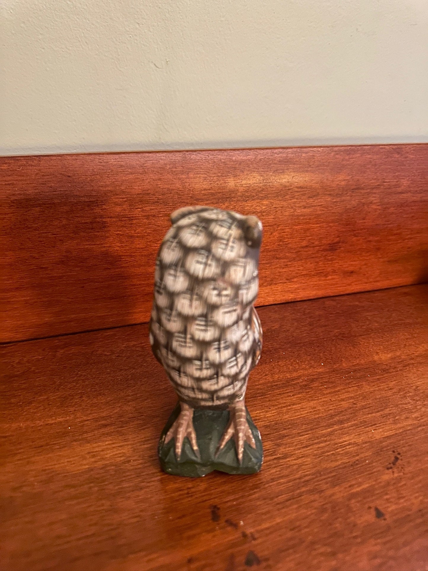 Vintage Hand Painted Carved Stone Owl - 5" Tall