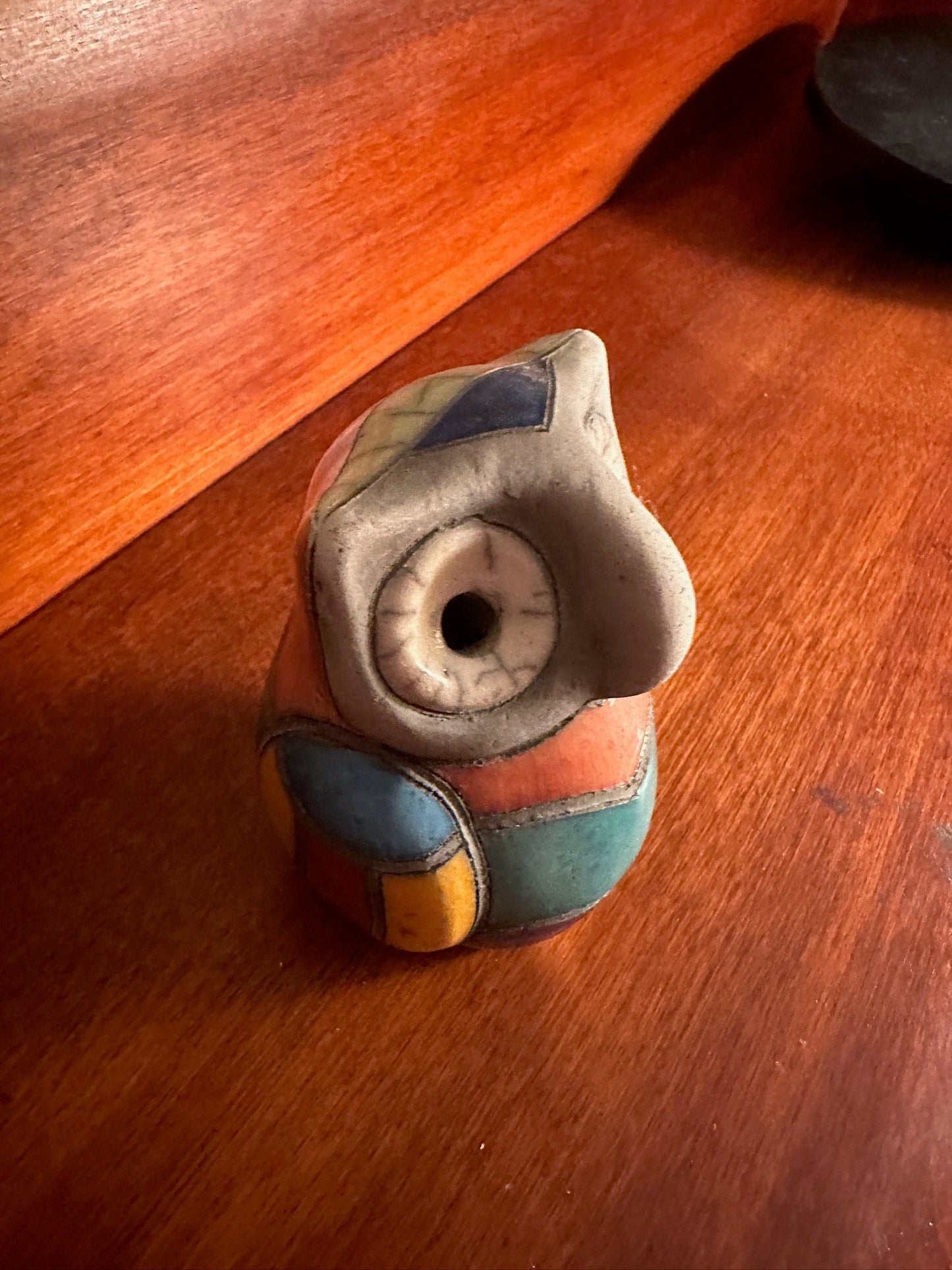 Vintage Mosaic Pottery Owl Figurine - South African Art