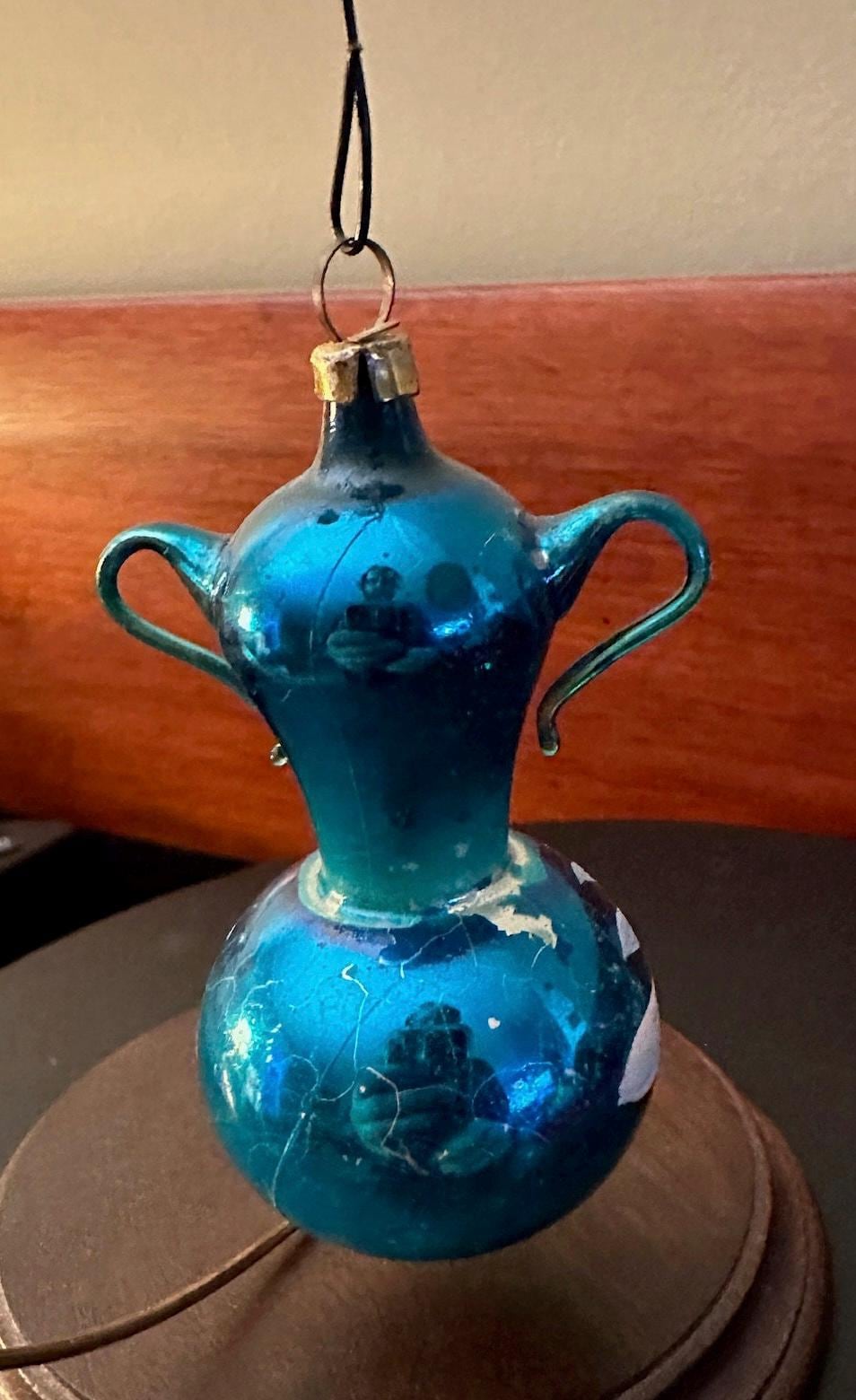 Vintage Blue Hand Blown Teapot Ornament
