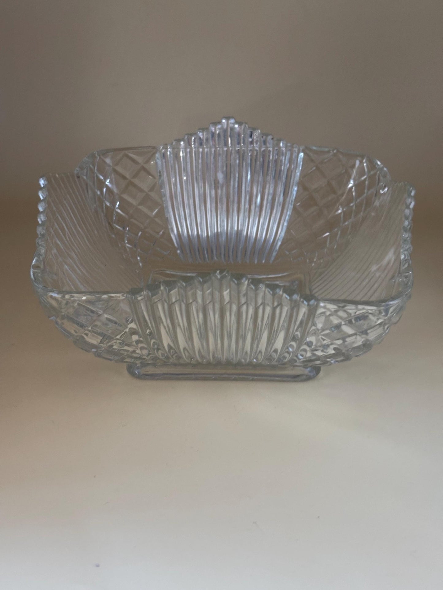Crystal Square Candy Dish, Art Deco Tray Caddy, Serving Dish for Candies, Nuts, Small Treats