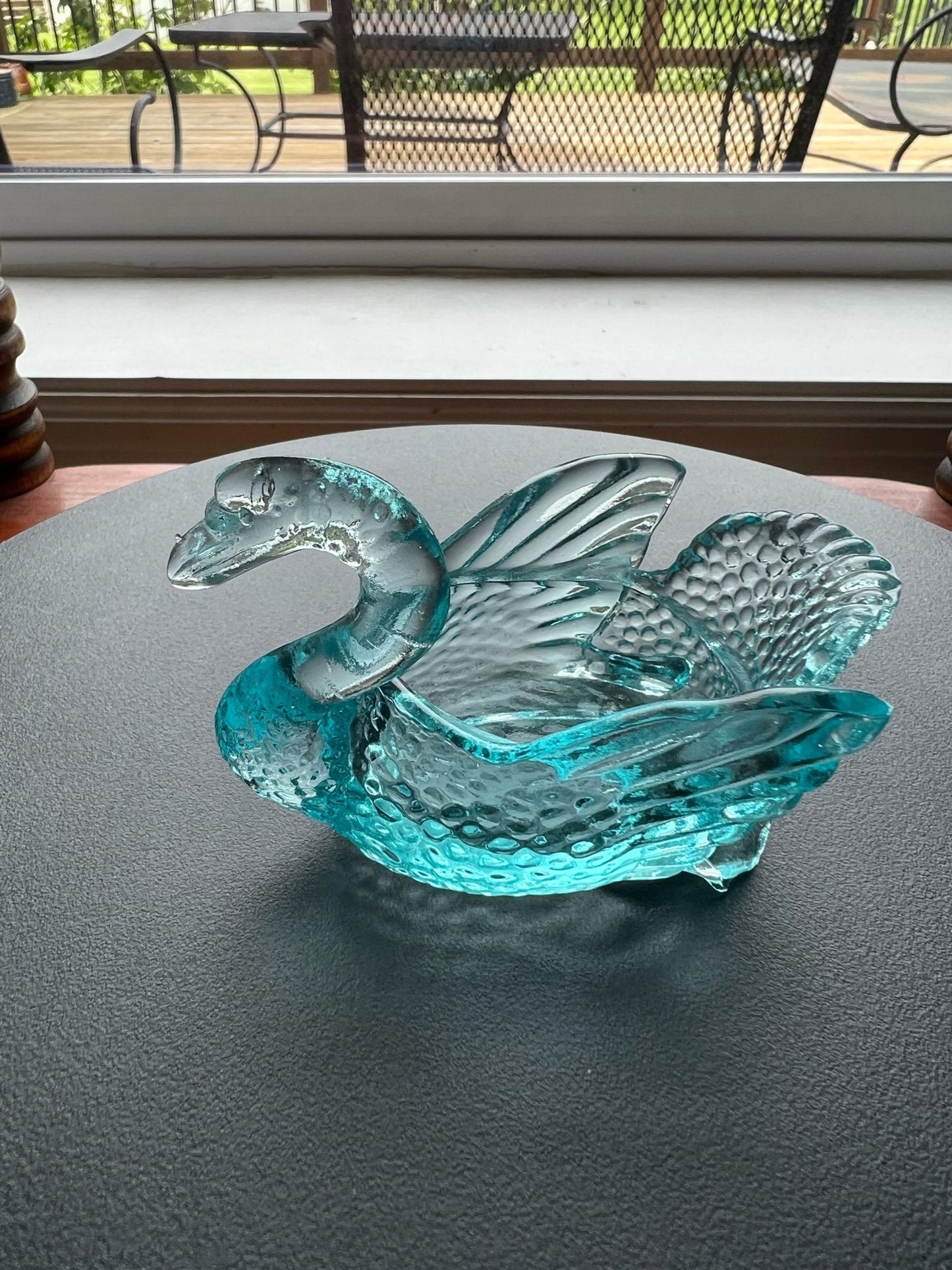 Vintage Blue Degenhart Glass Swan Salt Cellar Dish