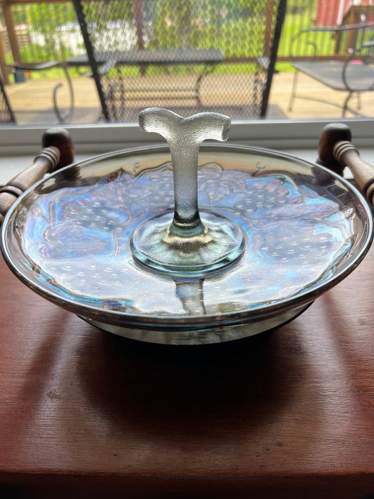 Vintage Indiana Glass Carnival Handmade Heavy Pressed Glass Plate Rich Carnival Red Iridescent Purple Blue Color Lover Antiques and Vintage