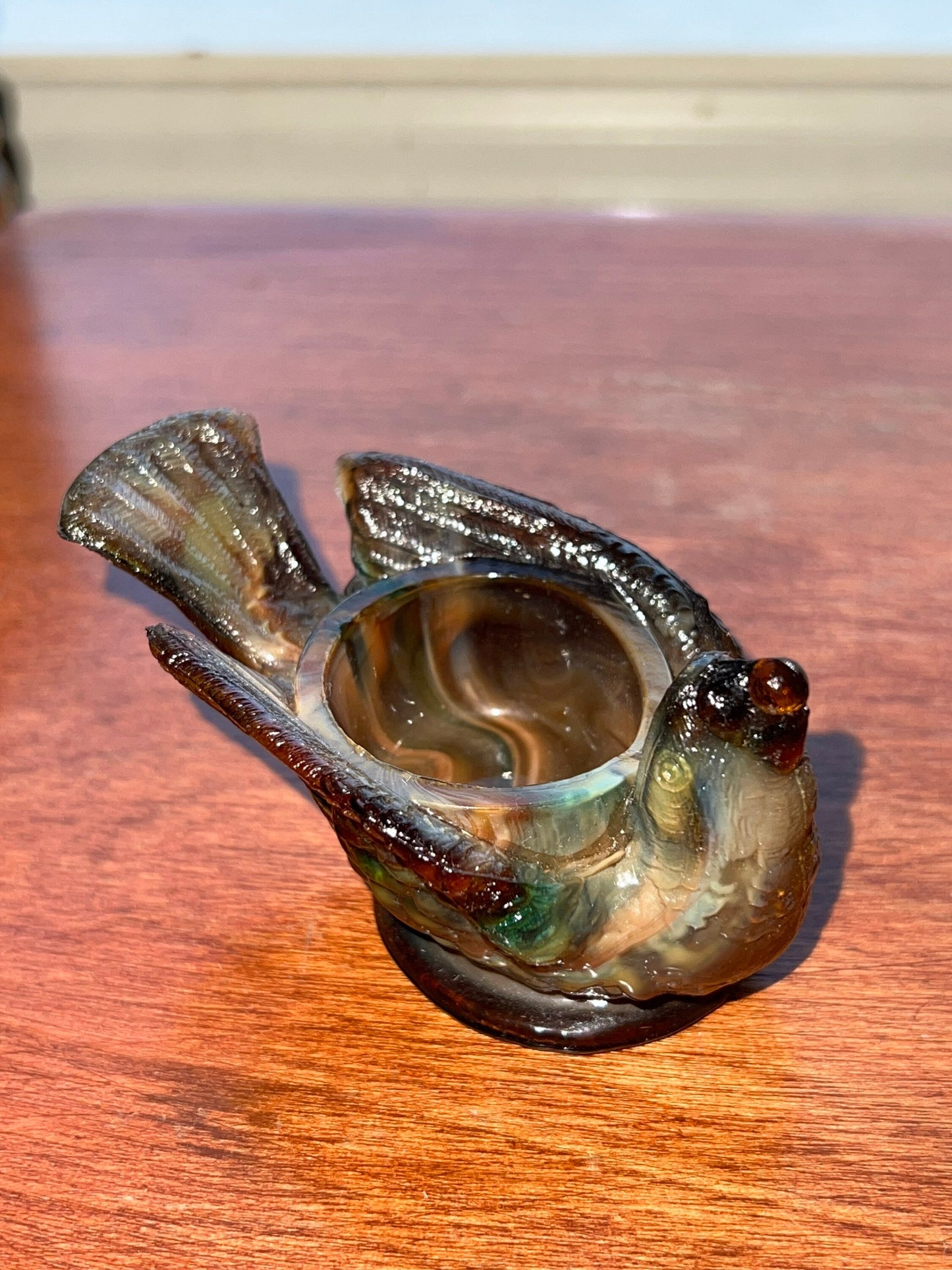 Vintage Boyd Glass Rooster Salt Cellar: Brown Slag Art Glass