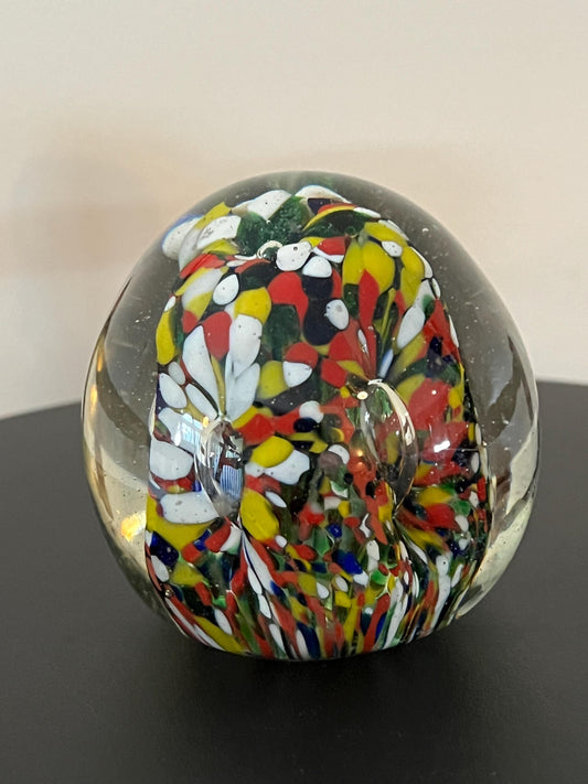 Vintage Confetti Blossom Glass Paperweight: Abstract Bubble Art
