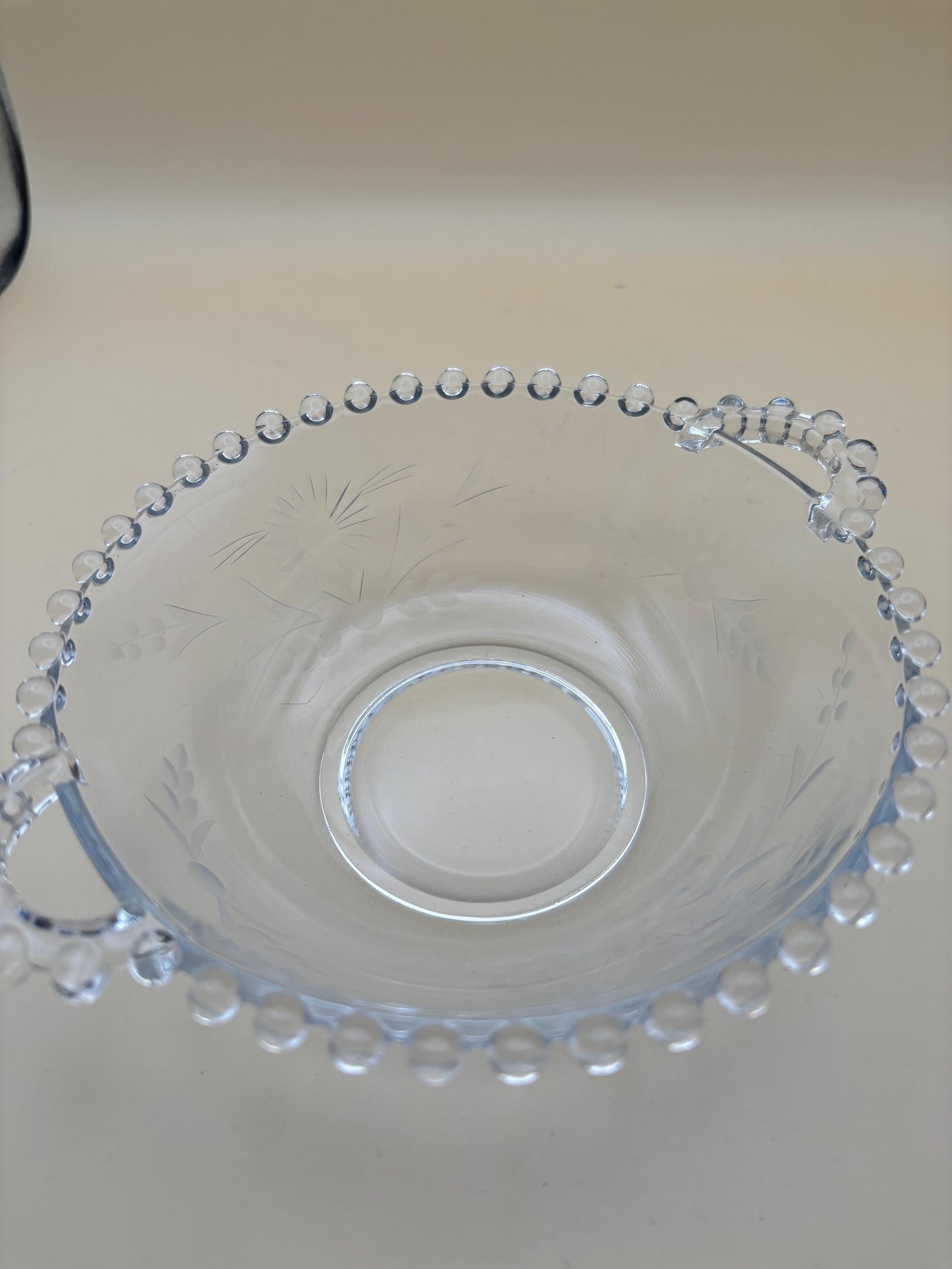 Antique Imperial Beaded Glass Wide Bowl with Etchings in Glass Lover Antiques and Vintage