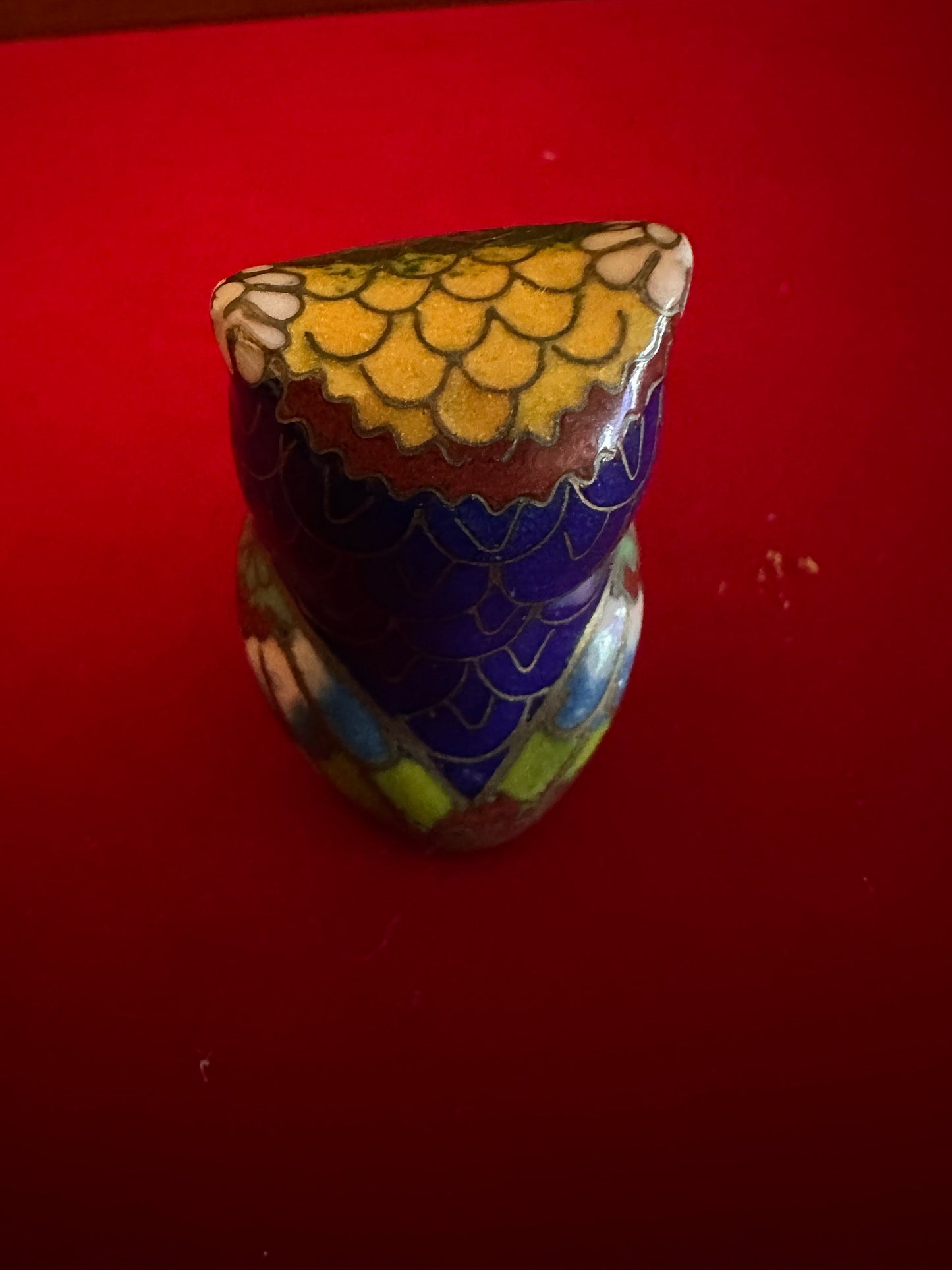 Vintage Cloisonné Enamel Owl Figurine: Small Enameled Statue