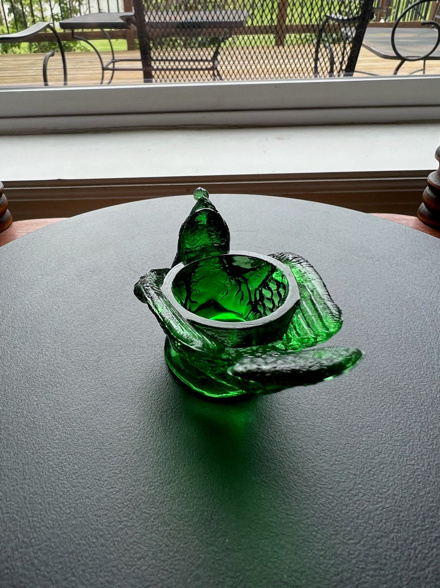 Vintage Green Degenhart Art Glass Rooster Salt Cellar Dish