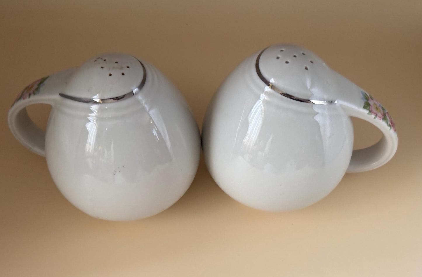 Hall China Salt & Pepper Shakers, Rose White Pattern, Porcelain Gift, Lover Antiques and Vintage