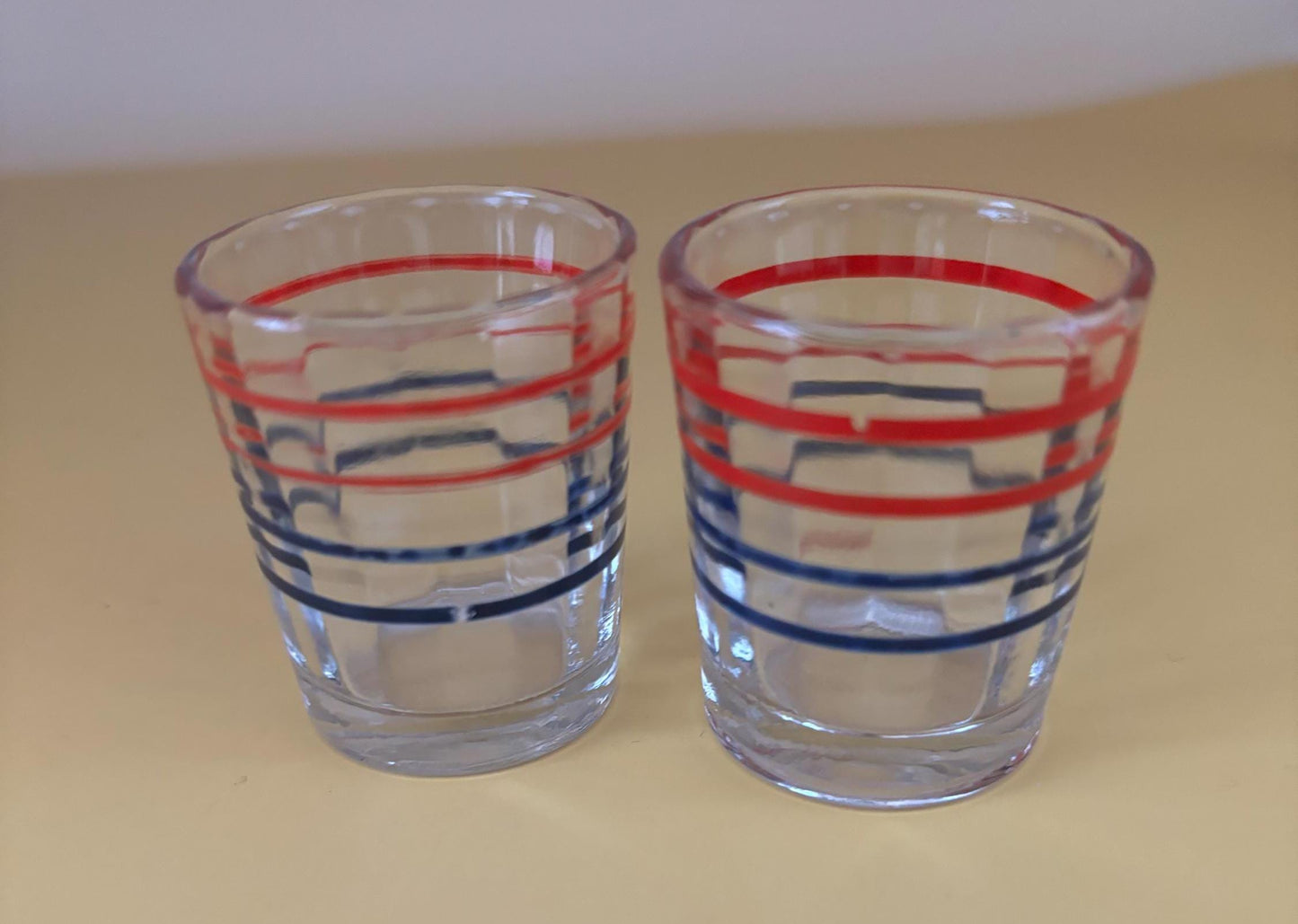 Vintage Red Blue Patriotic Set of 2 Shot Glasses Lover Antiques and Vintage