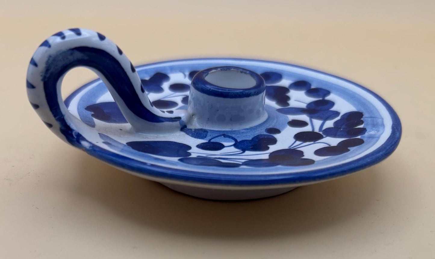 Vintage Candleholder Signed Santucci Deruta Blue & White Made in Italy Lover Antiques and Vintage