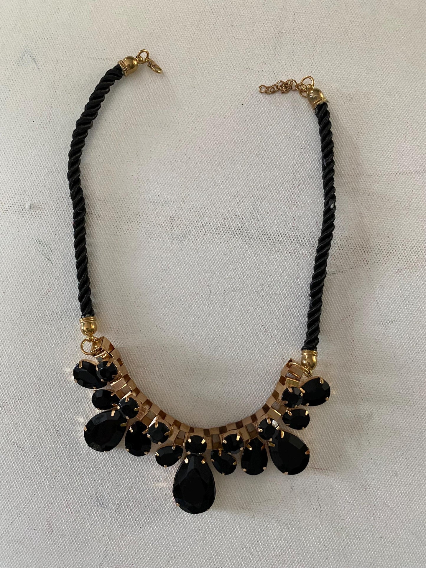 Vintage Black Gold Necklace with Black Onyx and Faceted Gems, Choker Style Jewelry, Elegant Gift for Her