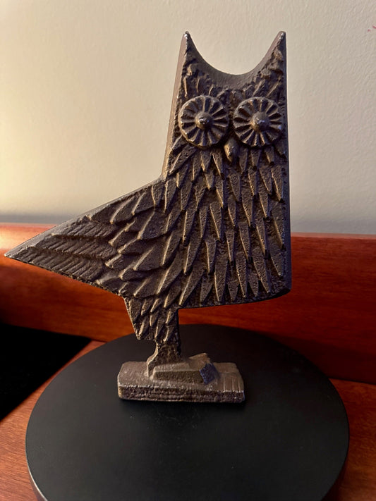 Vintage Cast Bronze Modernist Owl, Cast Bronze Owl, Modern Metal Owl Statue, Lover Antiques and Vintage