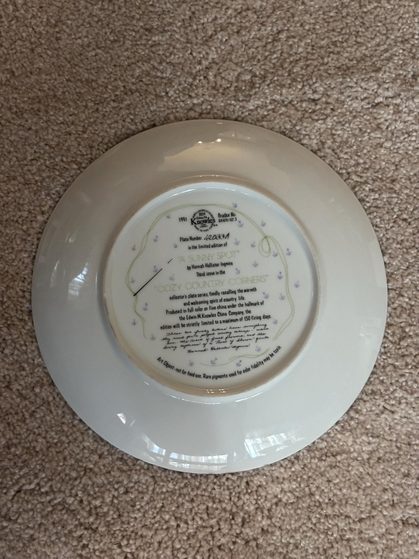 Series Sunny Spot Cat Plate, Lazy Morning, Edwin K. Knowles China Company, First Issue Limited Edition, Lover Antiques Vintage