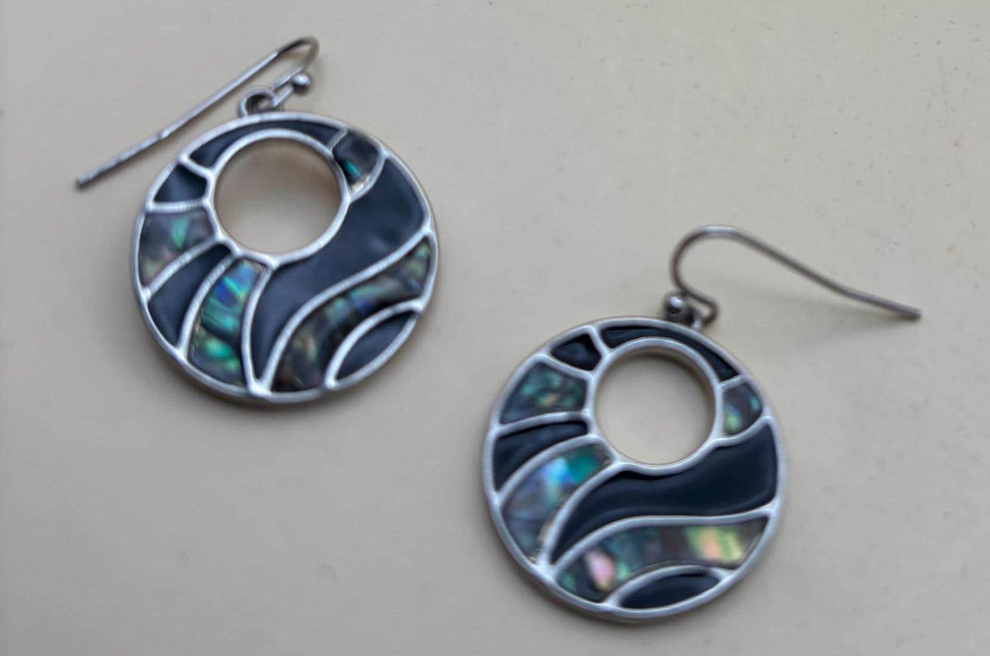 Vintage Abalone Mosaic Inlay Earrings Lover Antiques and Vintage