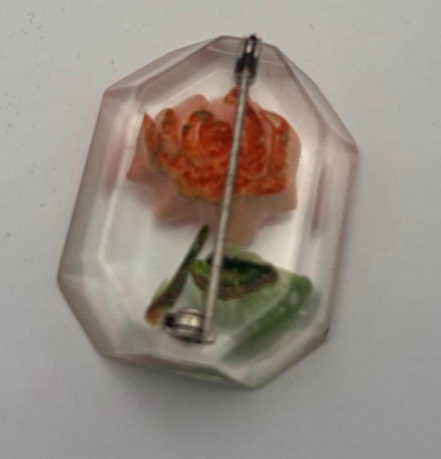 Reverse Rose Carved Lucite Rose Brooch Pin