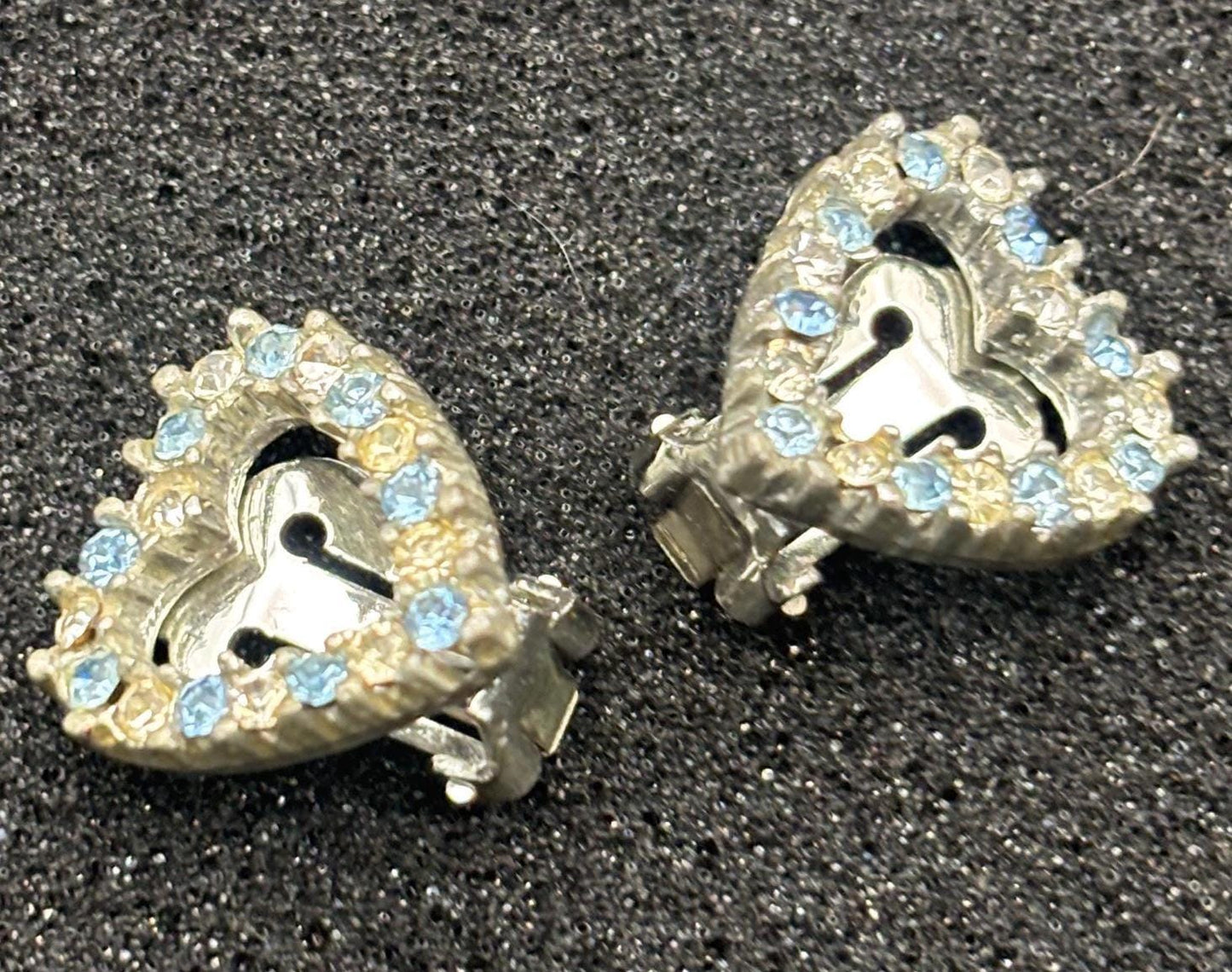 Vintage Silver Heart Rhinestones Earrings Lover Antiques and Vintage