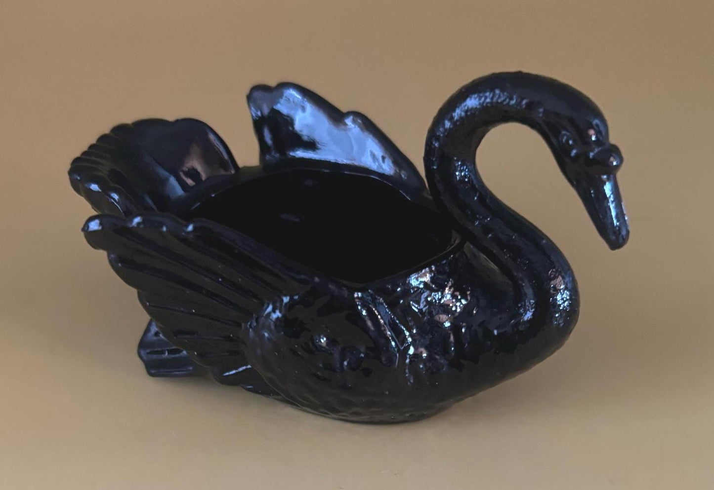 Vintage Ebony Swan Black Cambridge Glass Art Salt Cellar Small Swan Figurine Salt Cellar Lover Antiques and Vintage