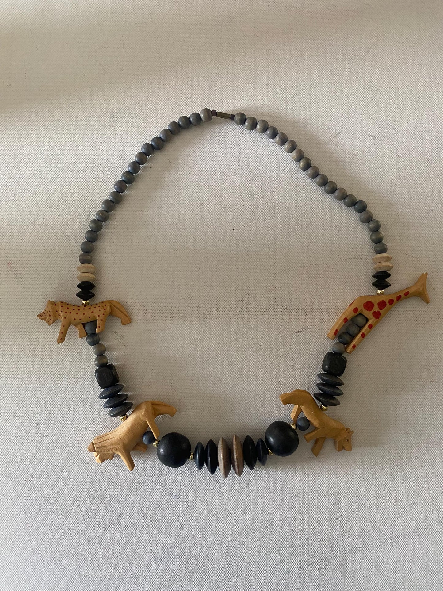 Vintage Hand Carved & Hand Paint Animals Necklace Giraffe Lion Cheetah Wolf Necklace Jewelry Lover Antiques and Vintage