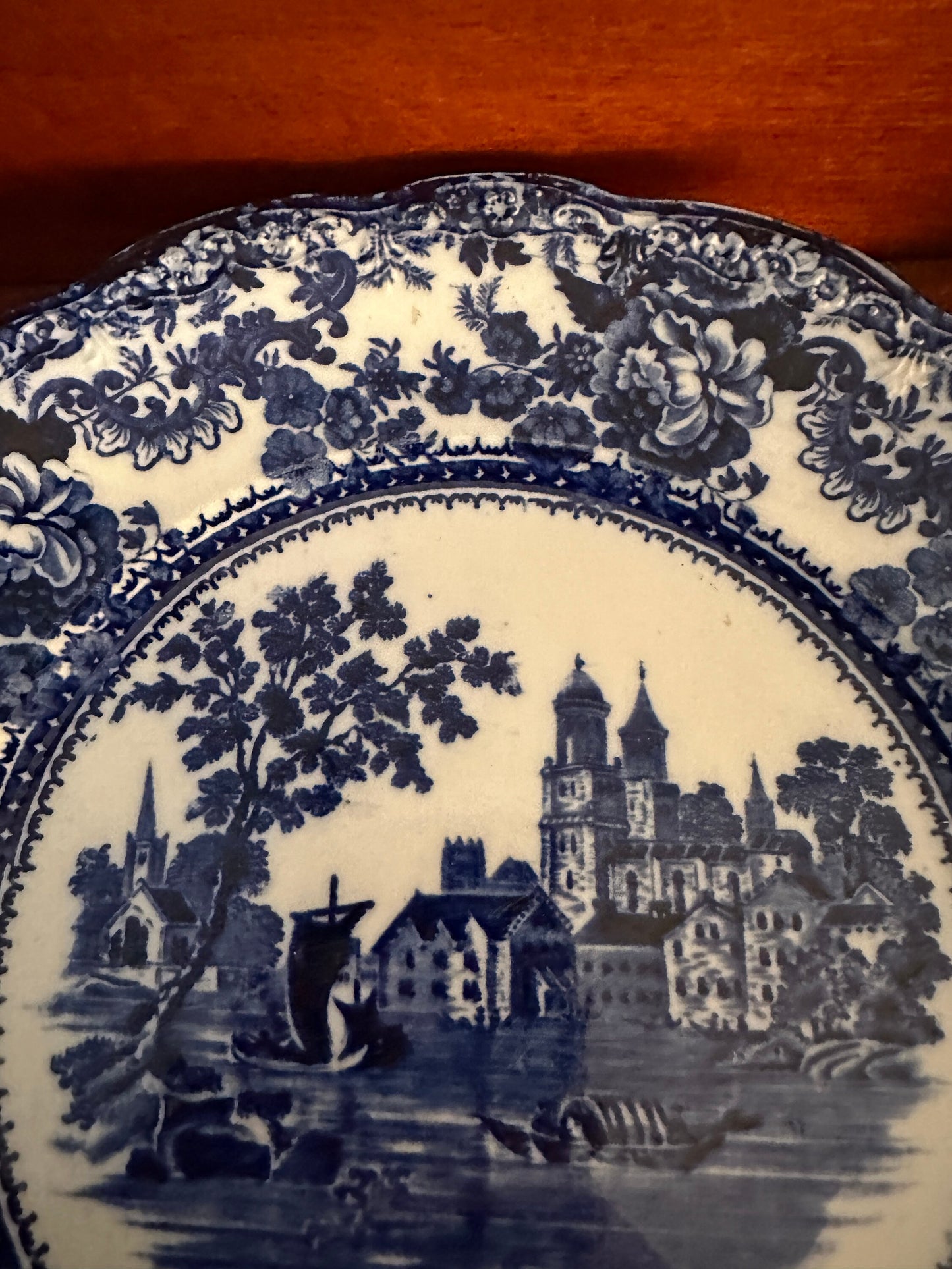 Antique Cobalt Blue Flow Plate: 10" Decorative Wall Hanging