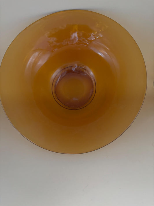 Vintage Amber Art Glass Vase Bowl - Eclectic Decor