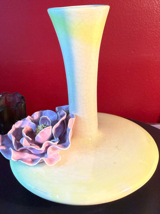 Vintage Berns Hollywood Regency Pottery Vase Hand Painted Pink Peony 1940s 1950s Collectible Ceramic Flower Decor