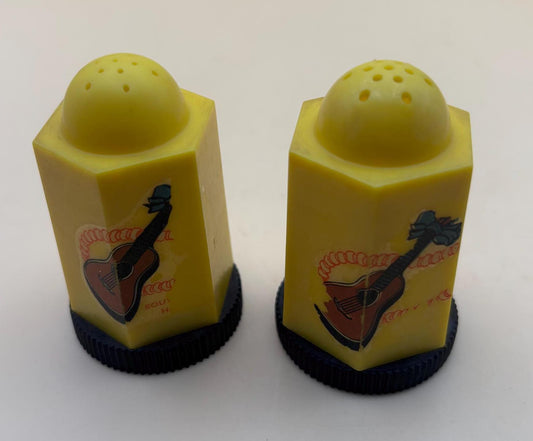 Vintage Mid Century Retro Yellow Salt & Pepper Shakers with Guitar Design Lover Antiques and Vintage