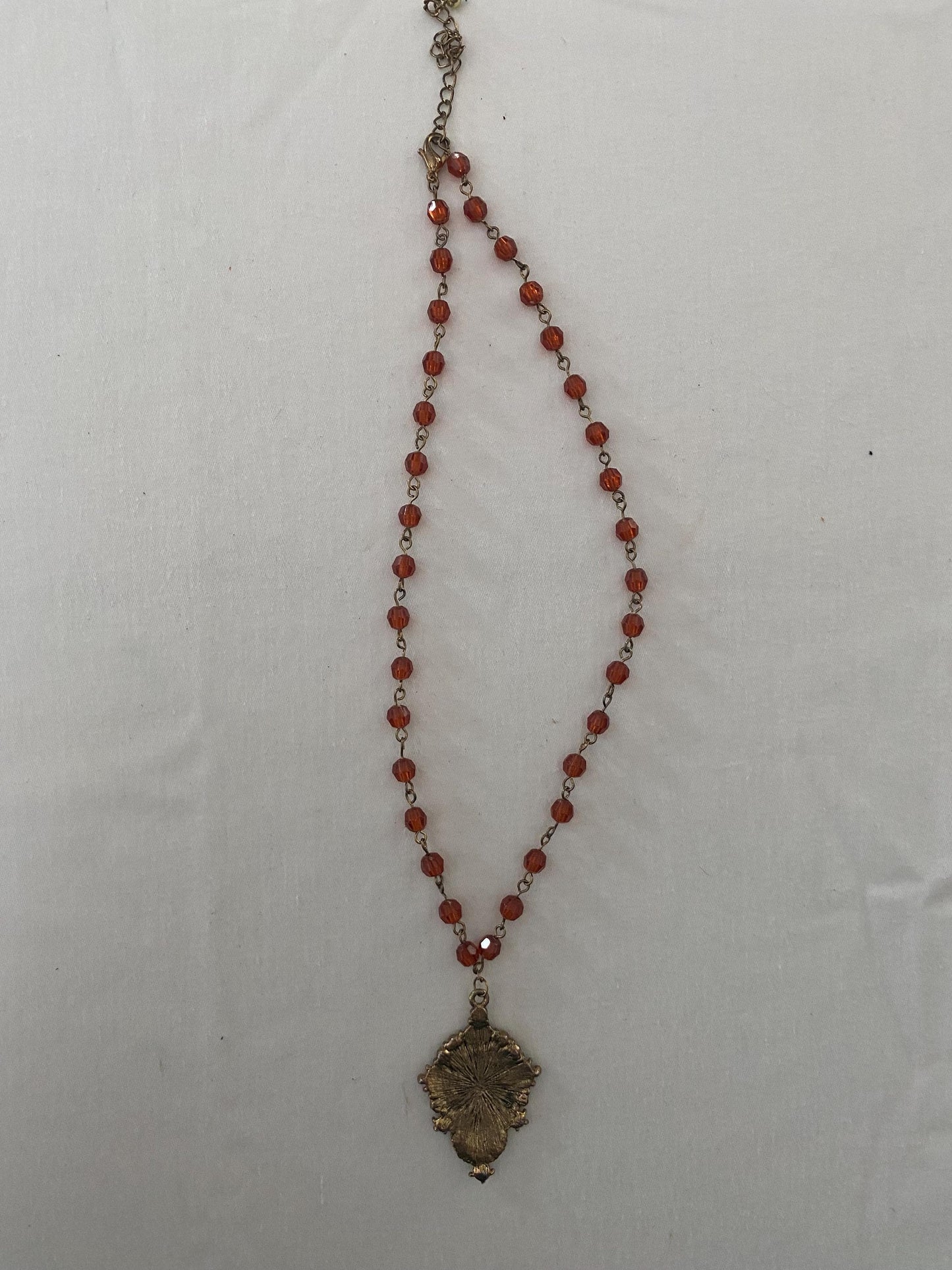 Vintage Amber Glass Czechoslovakian Beaded Necklace with Pendant
