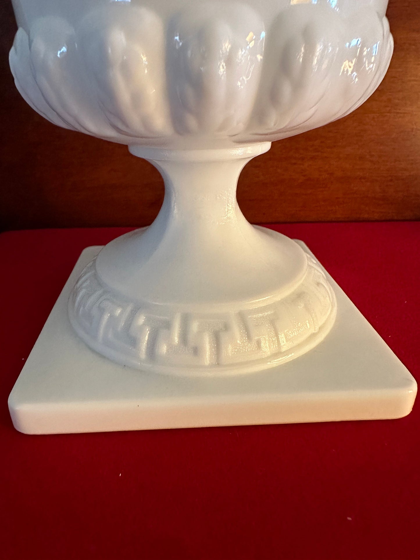 Vintage Milk Glass Urn Vase: Greek Key Planter
