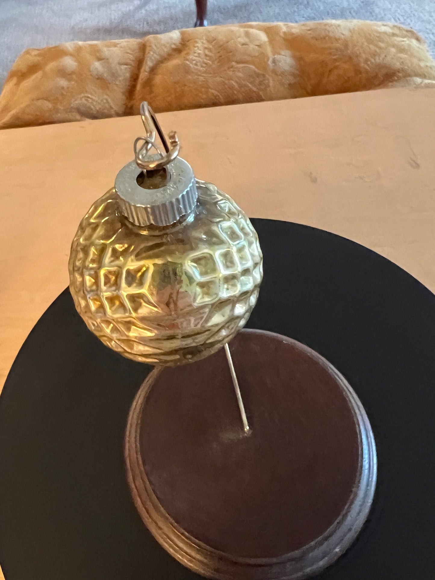 Vintage Shiny Brite Champagne Ornament: Bumpy Golf Ball, 1940s