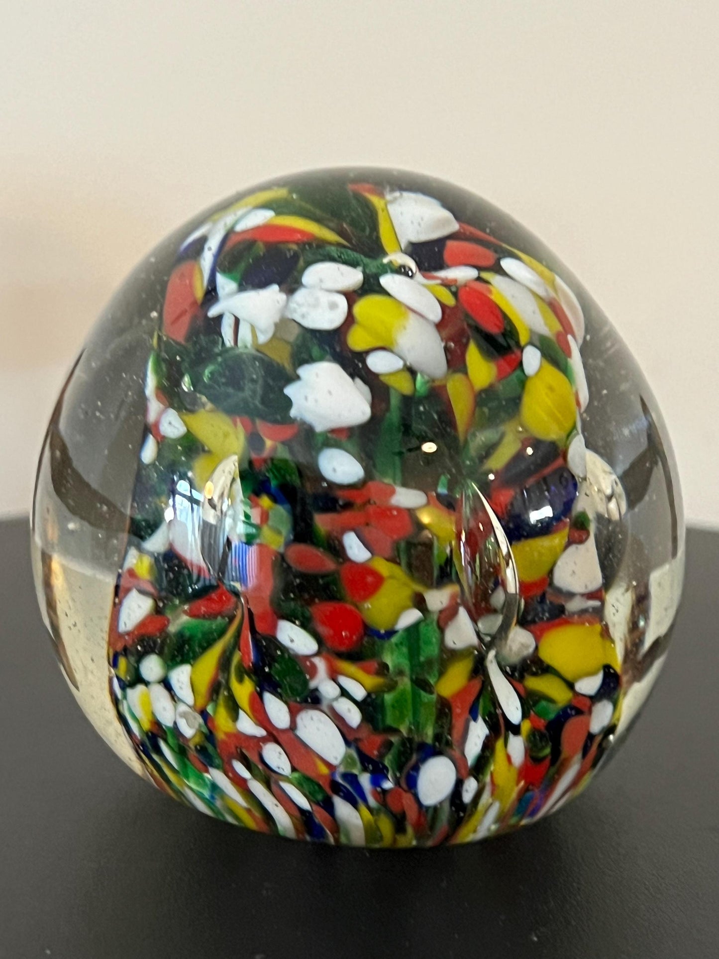 Vintage Confetti Blossom Glass Paperweight: Abstract Bubble Art