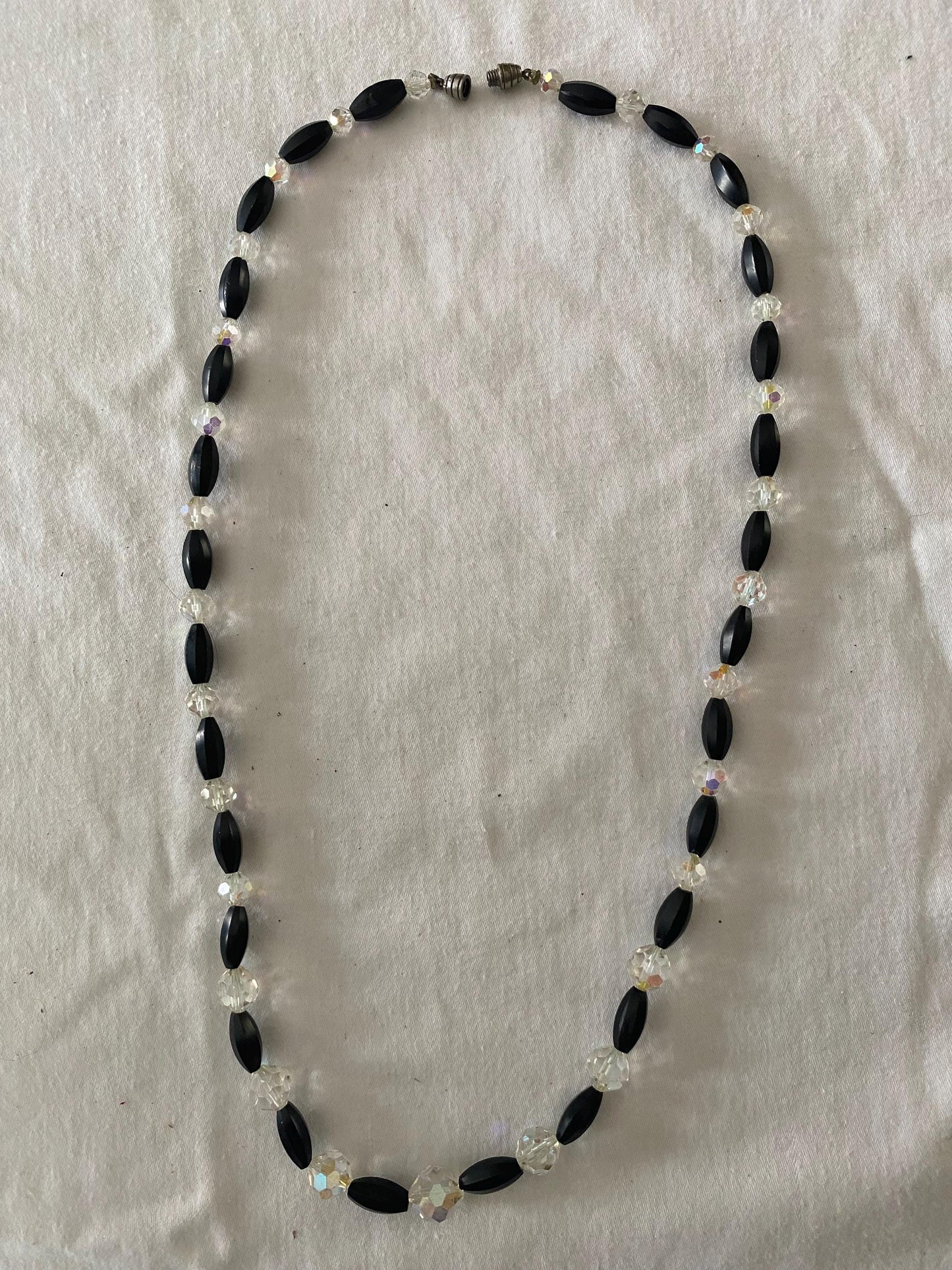 Vintage Black Crystal Beaded Necklace - Like New Condition