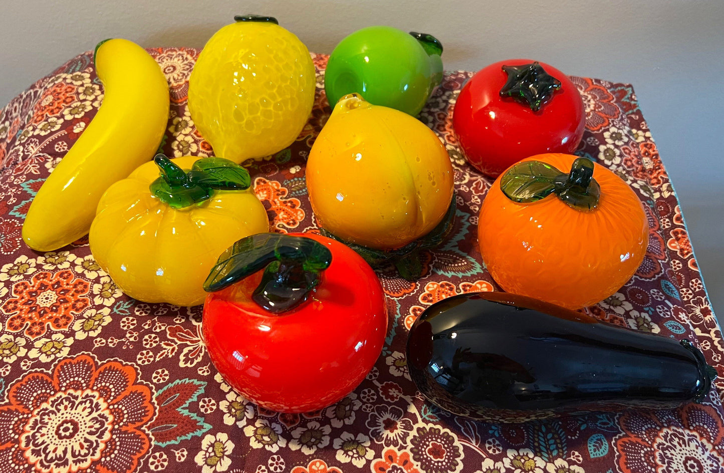Vintage Murano Style Hand Blown Art Glass Fruit Banana Pear Eggplant Tomato Apple Lemon Peach Lover Antiques and Vintage