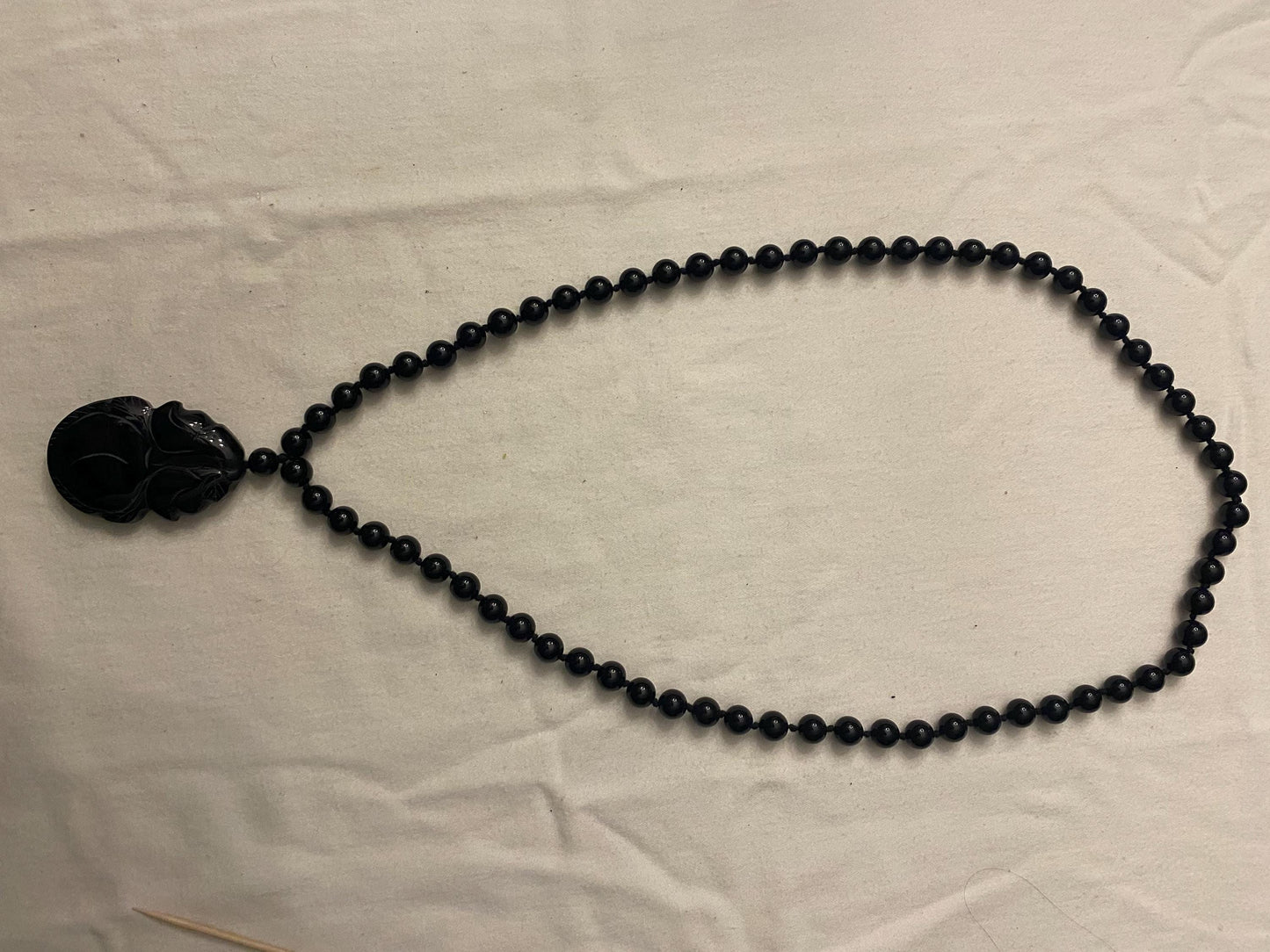Vintage Black Onyx Beaded Necklace, Carved African Pendant