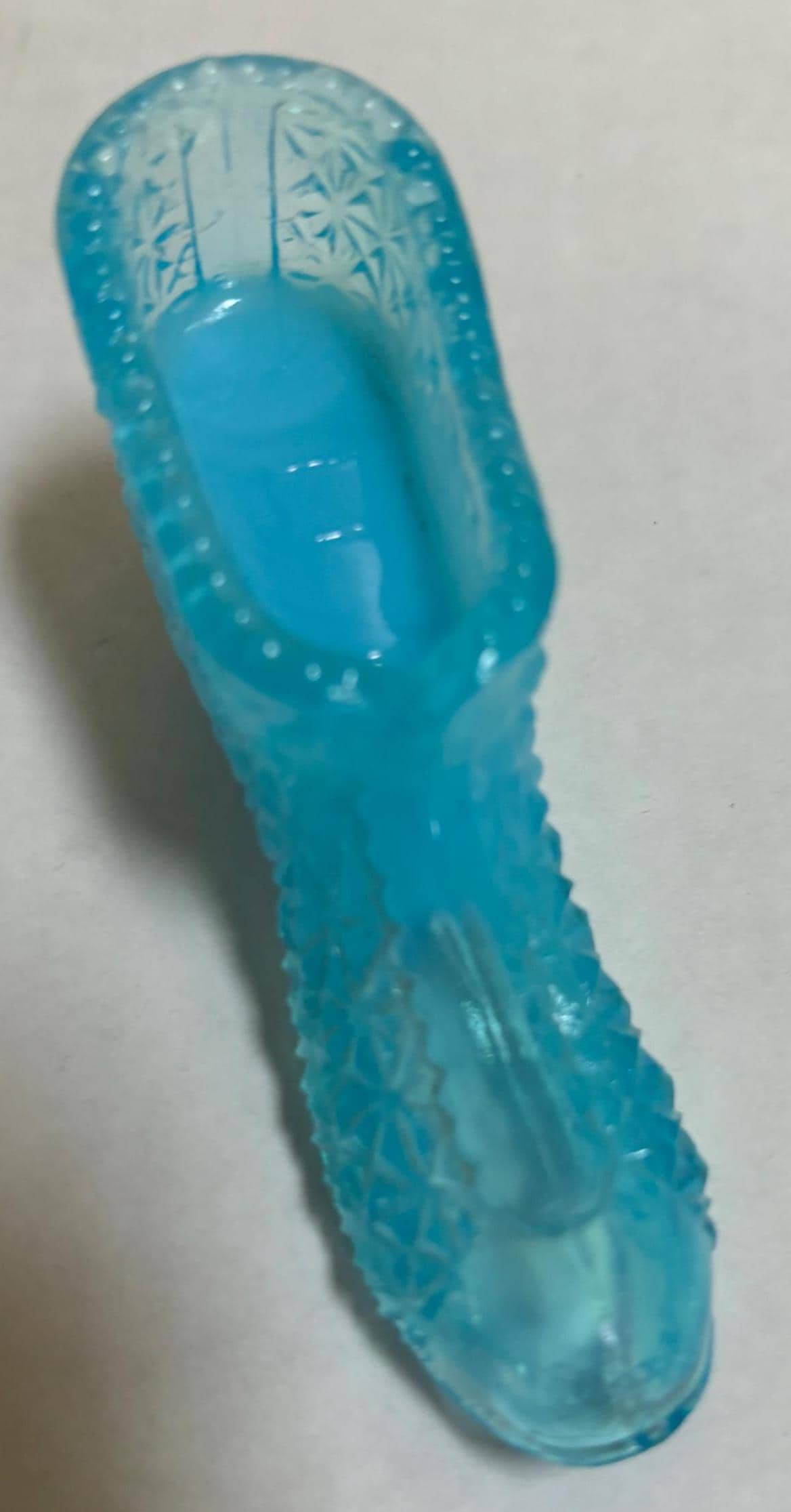 Vintage Blue Glass Shoe Slipper, Fenton, Boyd Glass, Blue Slag Collectible Shoe