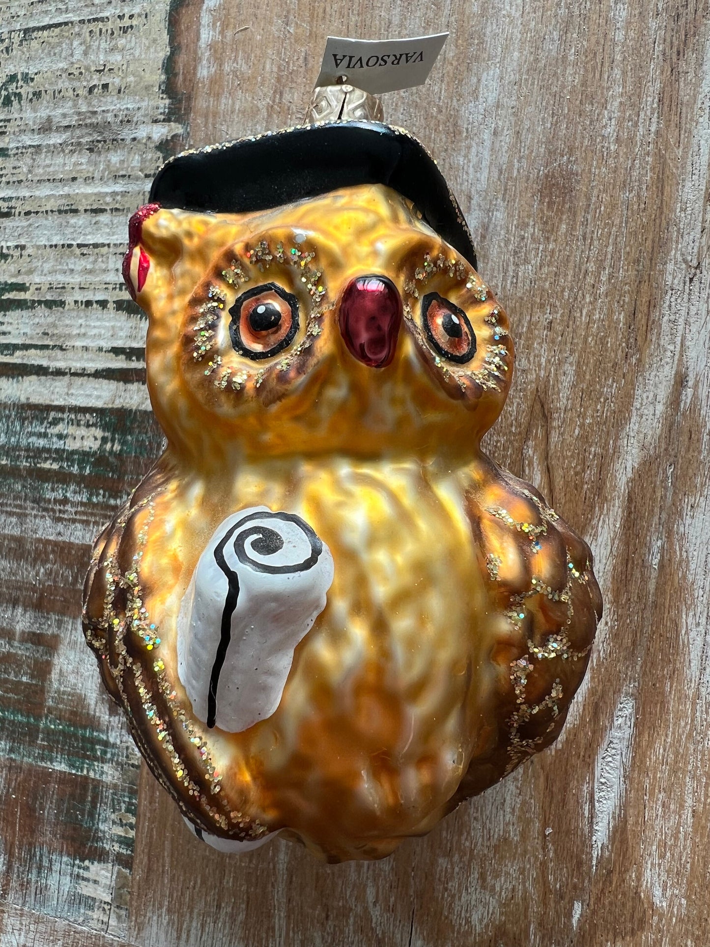 Vintage Glass Owl Ornament: Polish Graduate Owl with Diploma