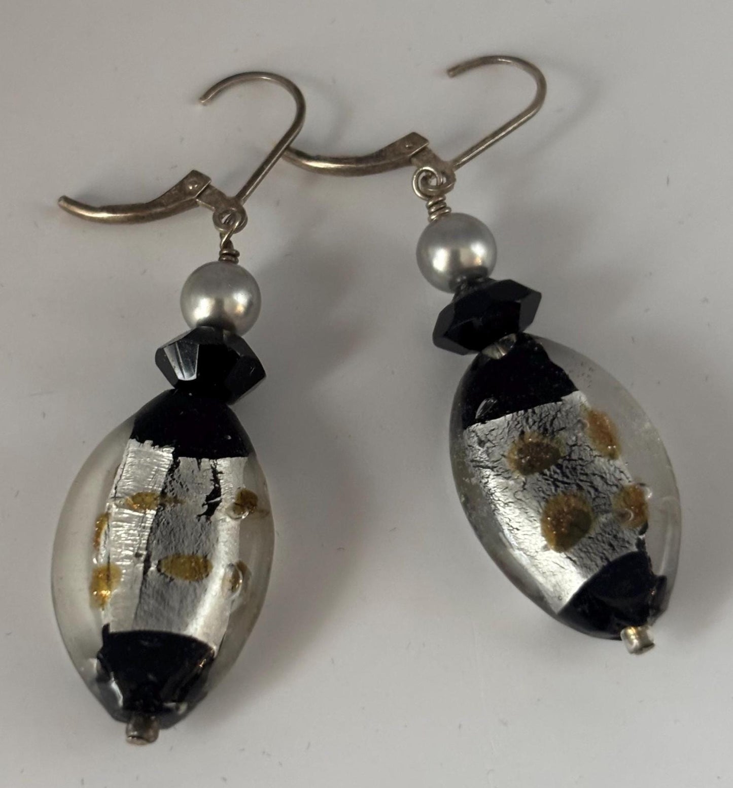 Vintage Silver Black & Copper Lampwork Beads with Czech Black Crystal Swarvoski Grey Pearls Lover Antiques and Vintage