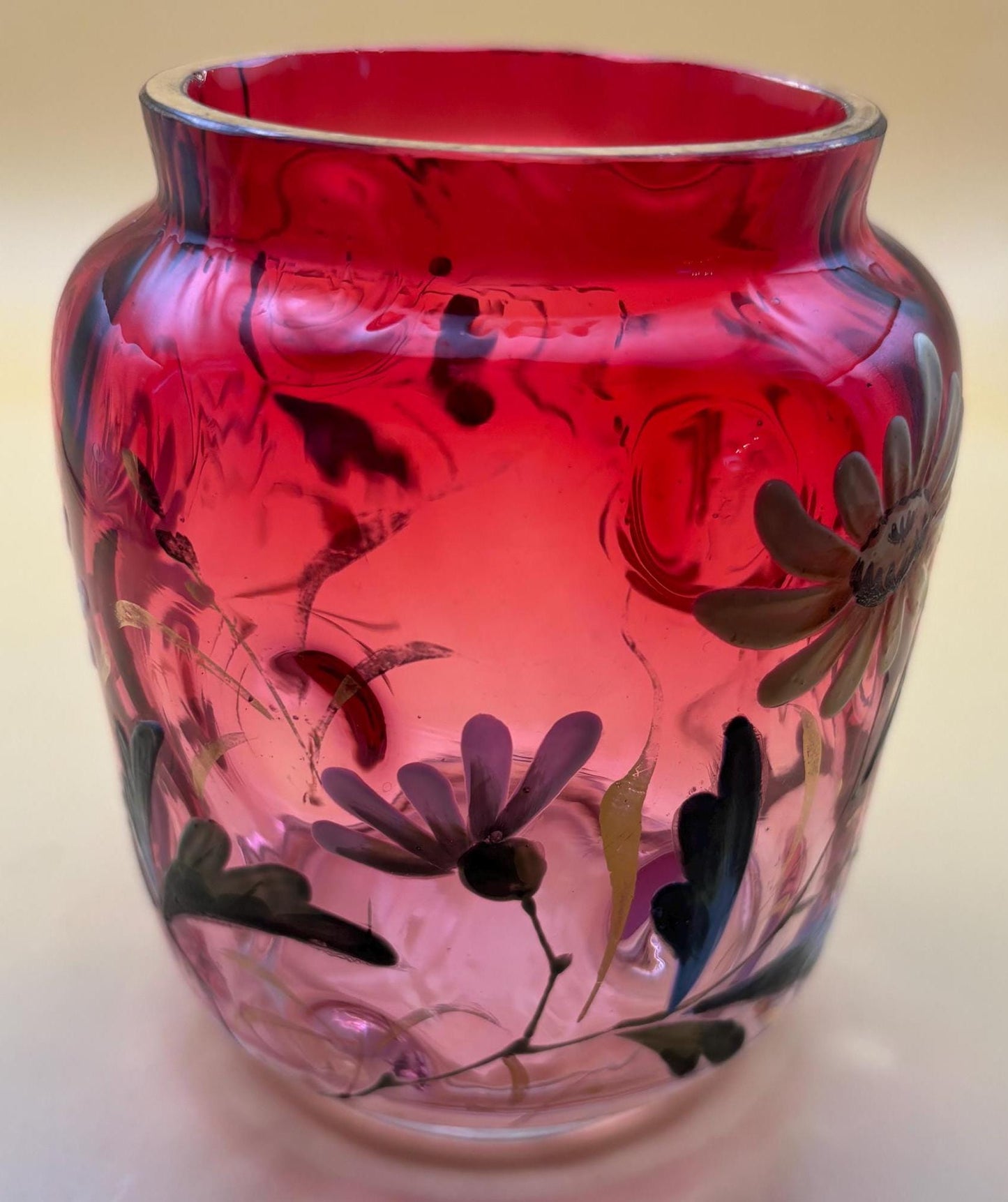 Antique Red Pink White Hombre Hummingbird Vase Hand Painted with Gold Gilding Glass Stevens and Williams Style Lover Antiques and Vintage