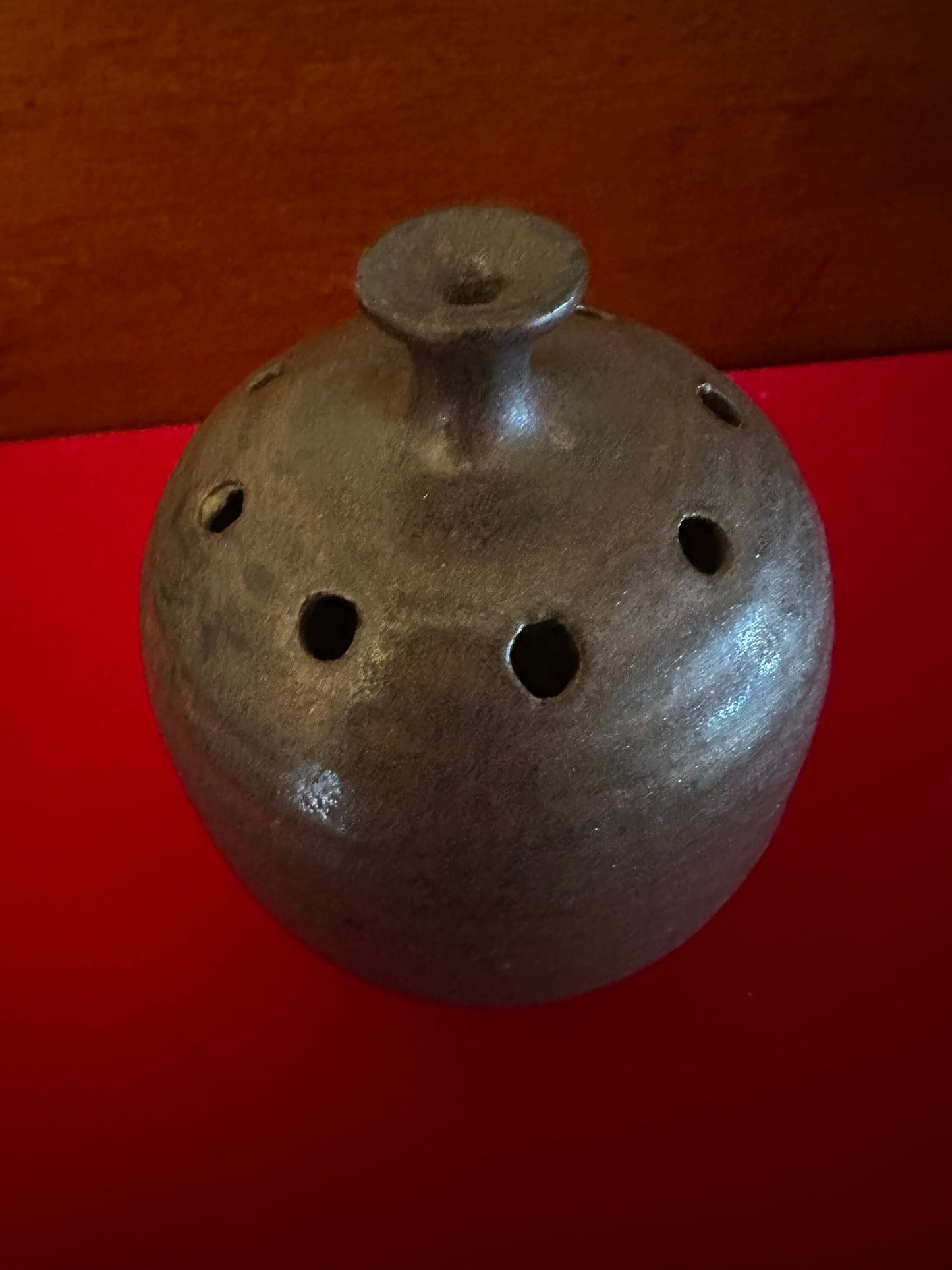 Vintage Takahashi Brown Pottery Flower Frog Vase - San Francisco, Japan