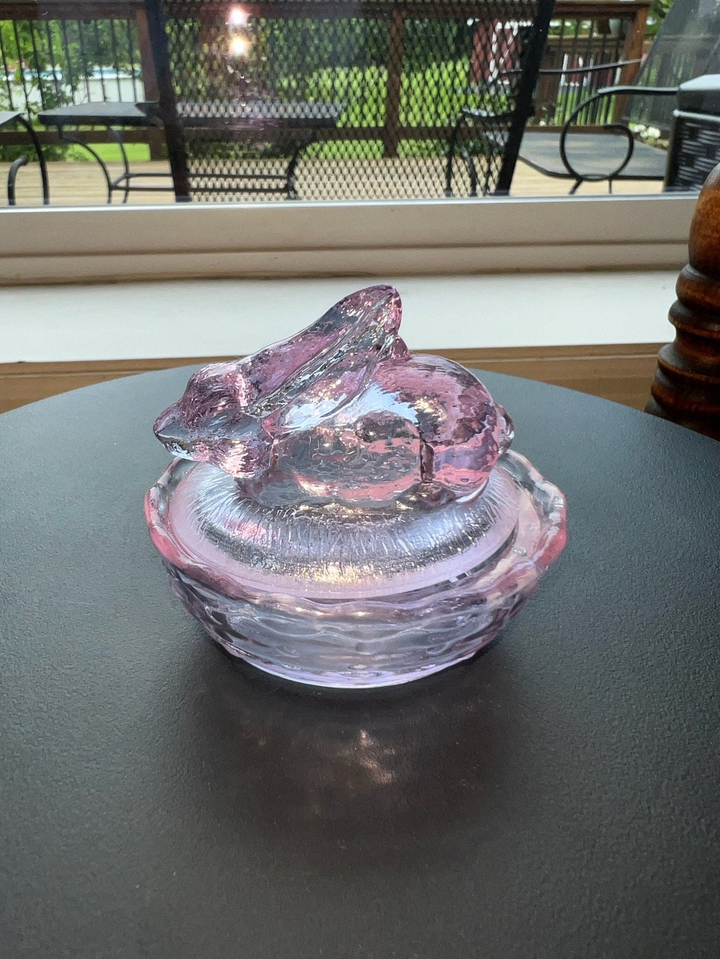 Vintage Pink Glass Rabbit Covered Candy Dish - Summit Art Russ Vogelsong
