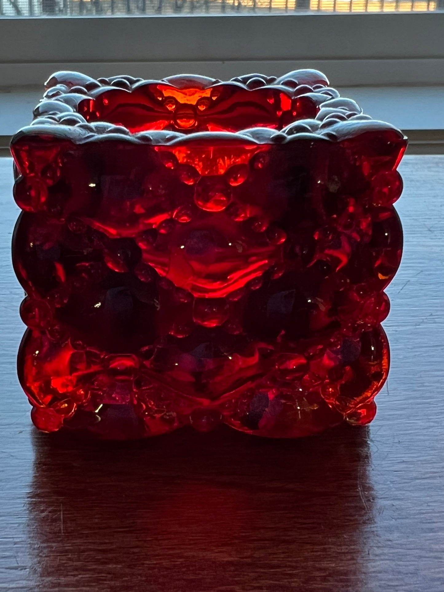 Vintage Fenton Amberina Amber Glass Votive Holder Mid Century Modern Glows with Cadmium Lover Antiques and Vintage
