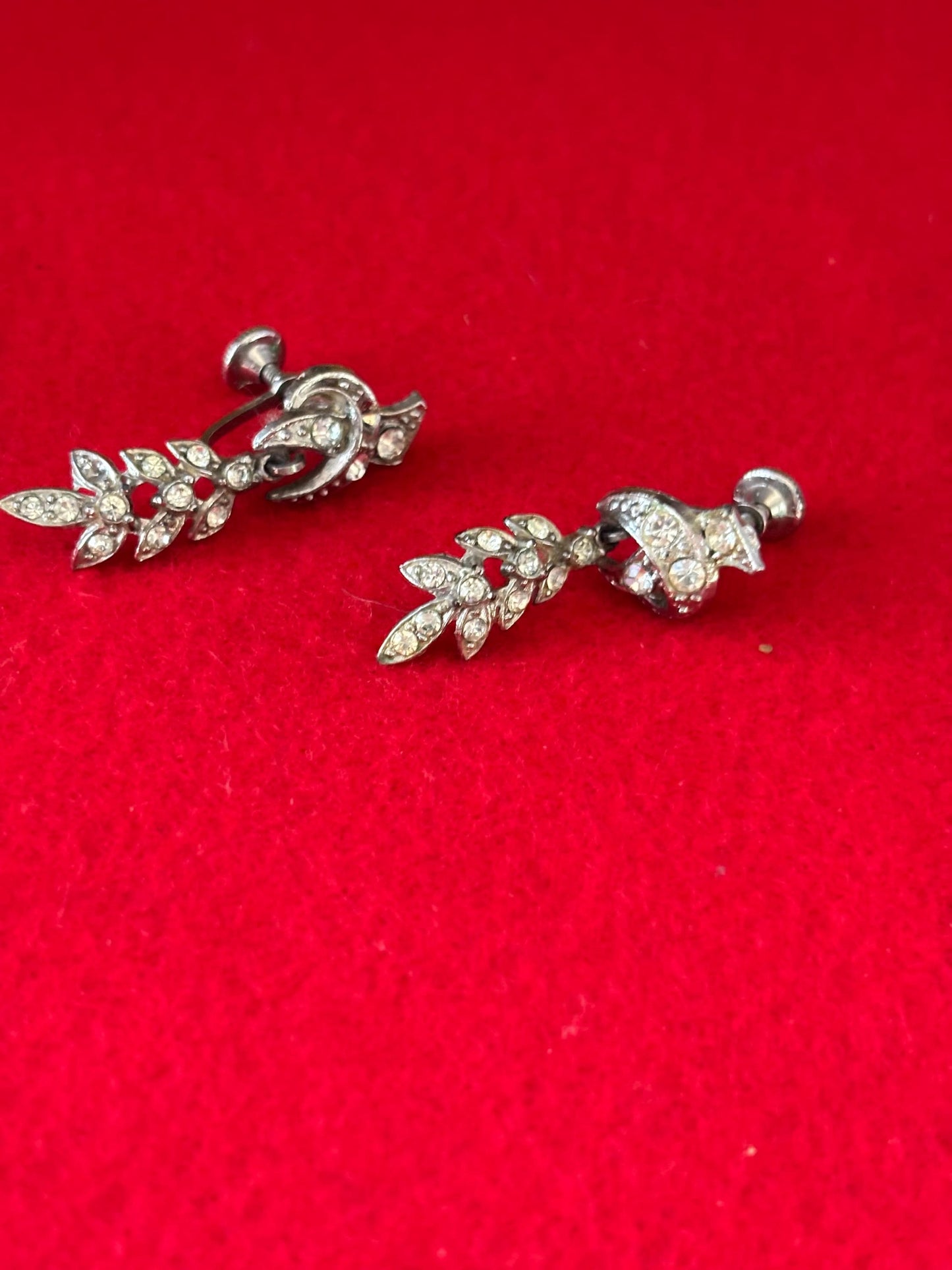Bird and Leaf Rhinestone Silver Earrings